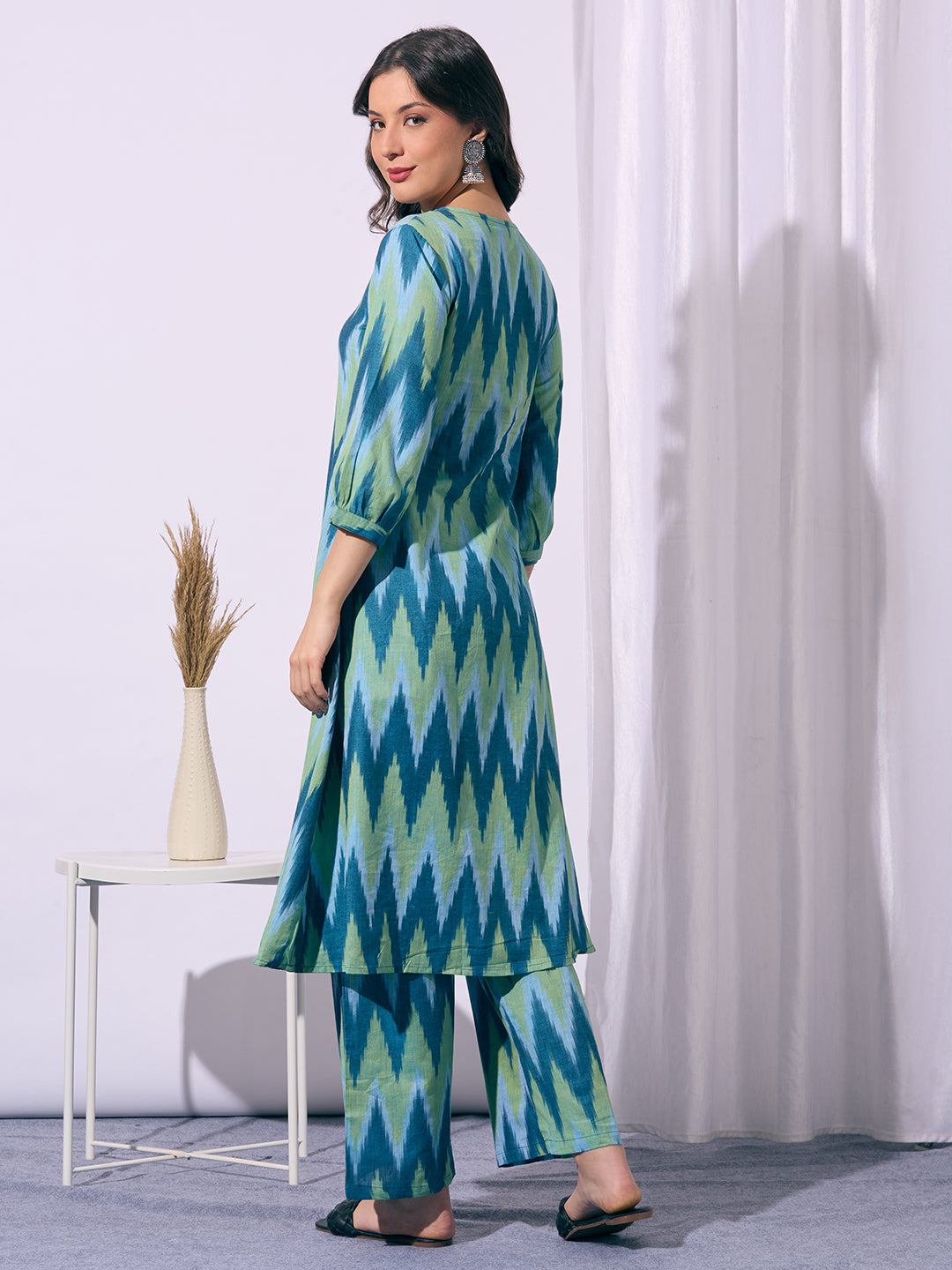 Ethnic Ikat Printed A-Line Flared Co-ord Set - Multi