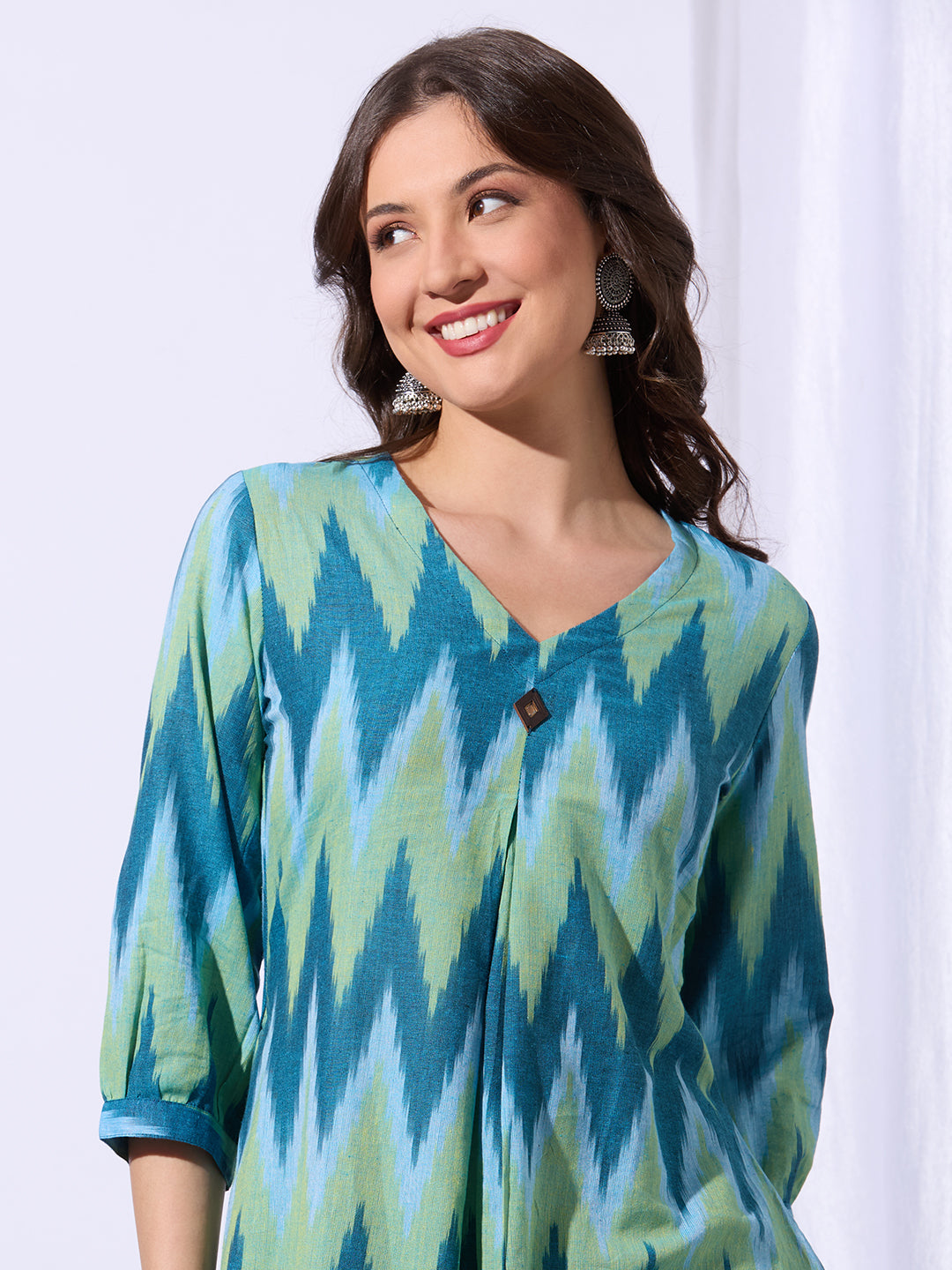 Ethnic Ikat Printed A-Line Flared Co-ord Set - Multi