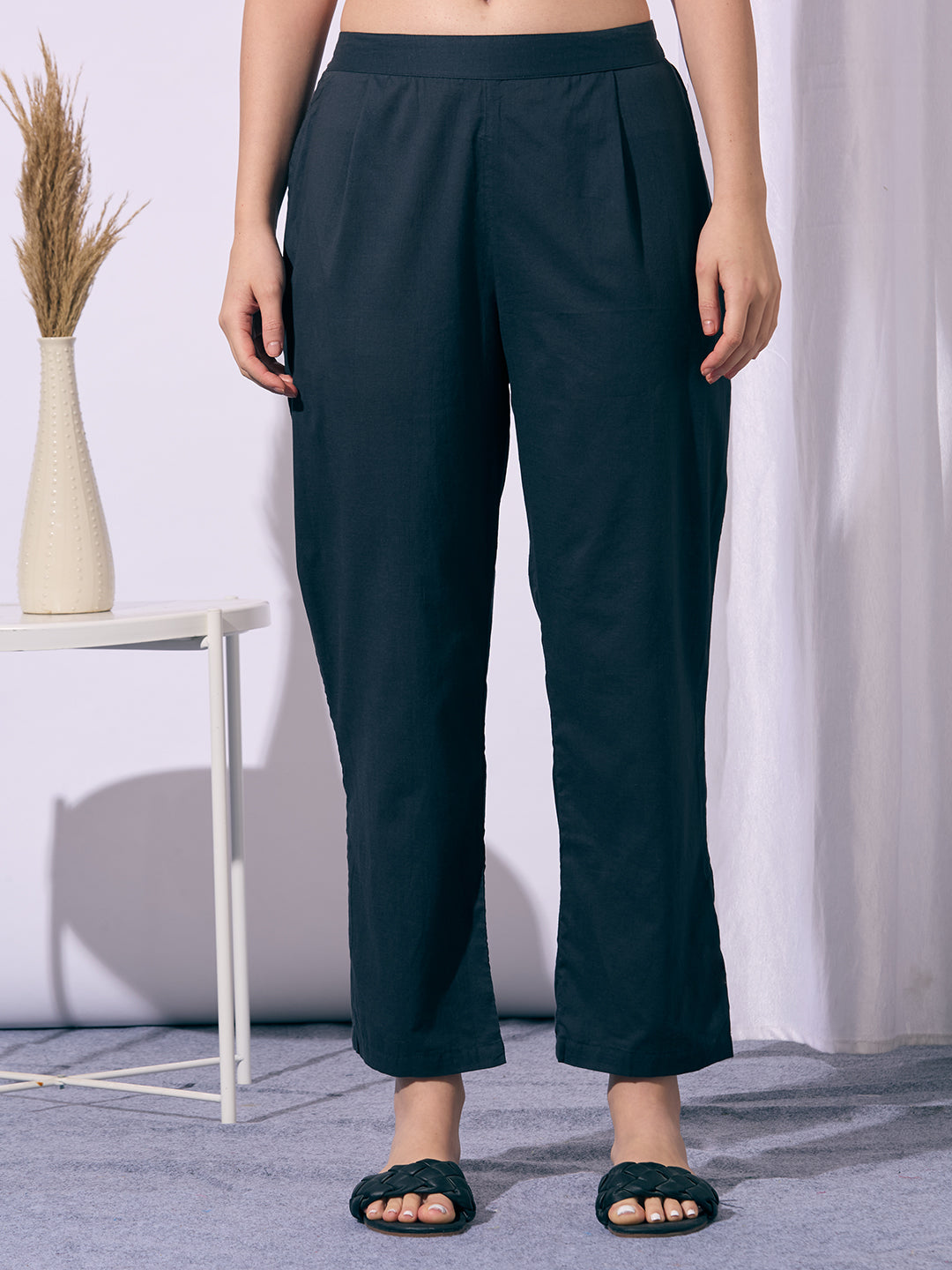 Ethnic Elephant Printed A-Line Kurta with Pant - Black