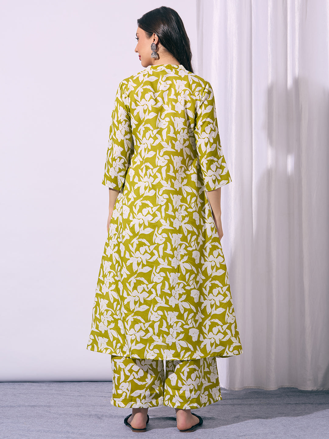 Abstract Floral Printed A-Line Co-ord Set - Green