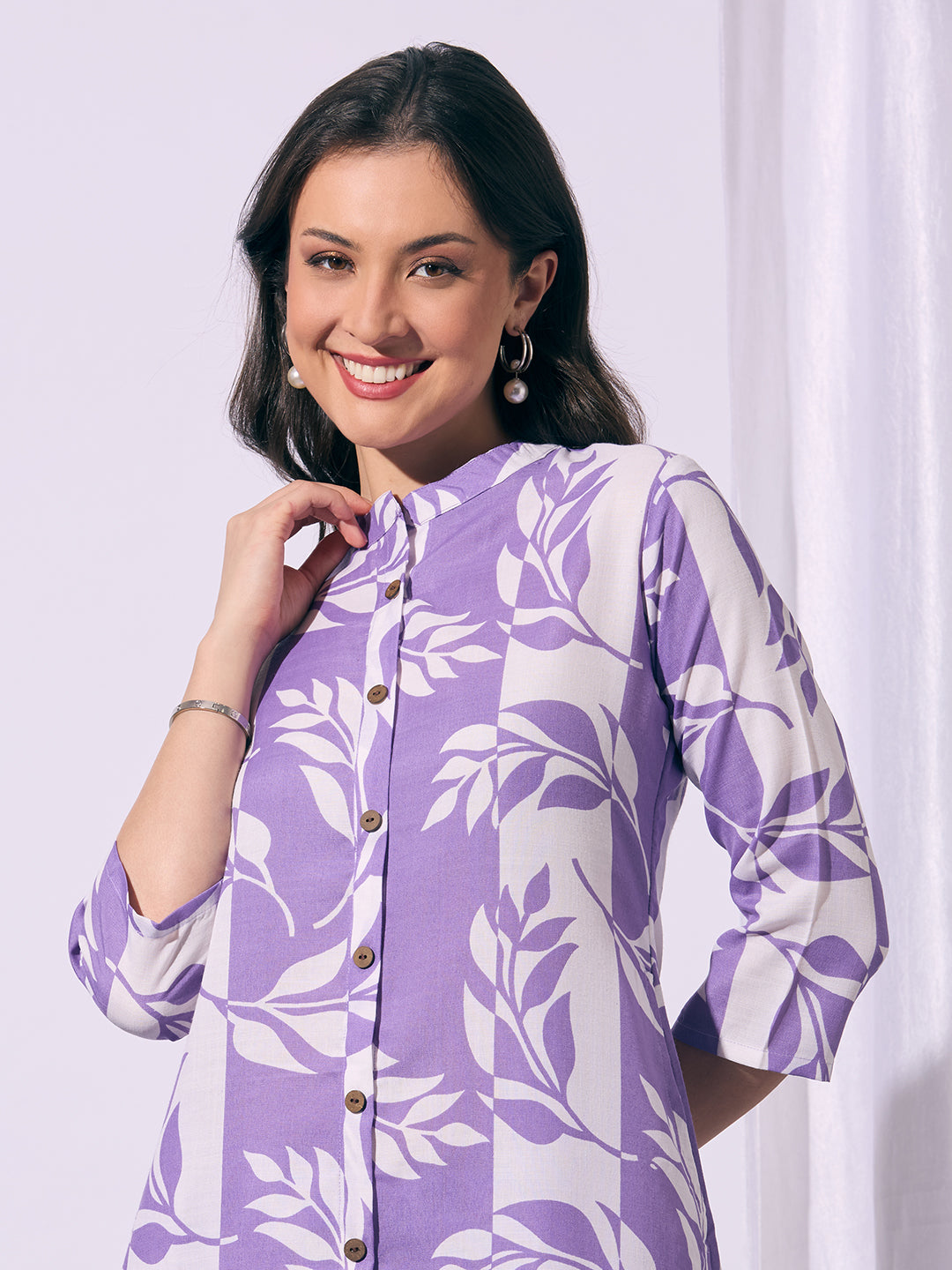 Abstract Floral Printed A-Line Flared Co-ord Set - Purple