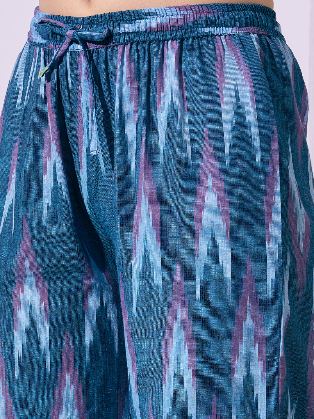 Ethnic Ikat Printed A-Line Co-ord Set - Blue