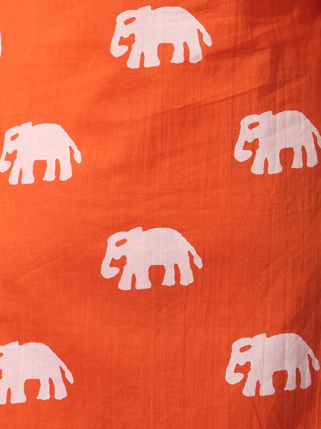 Ethnic Elephant Printed A-Line Kurta with Pant - Orange