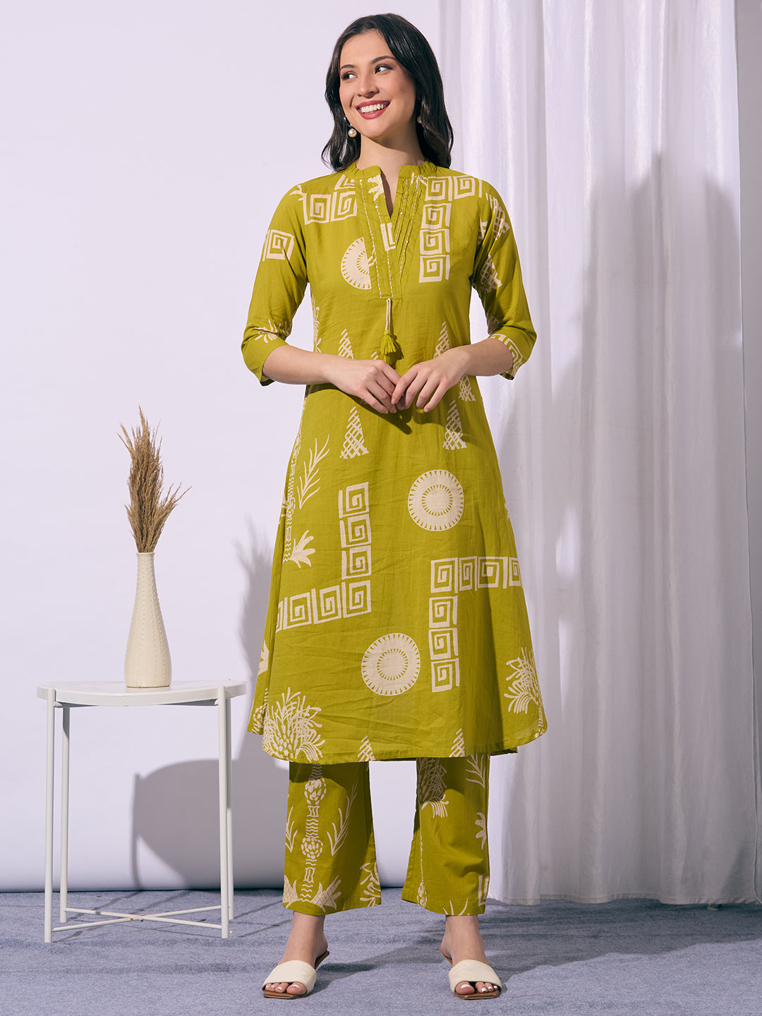 Abstract Printed A-Line Co-ord Set - Green