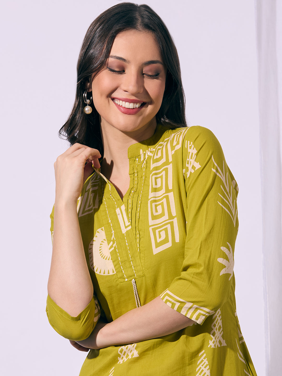 Abstract Printed A-Line Co-ord Set - Green