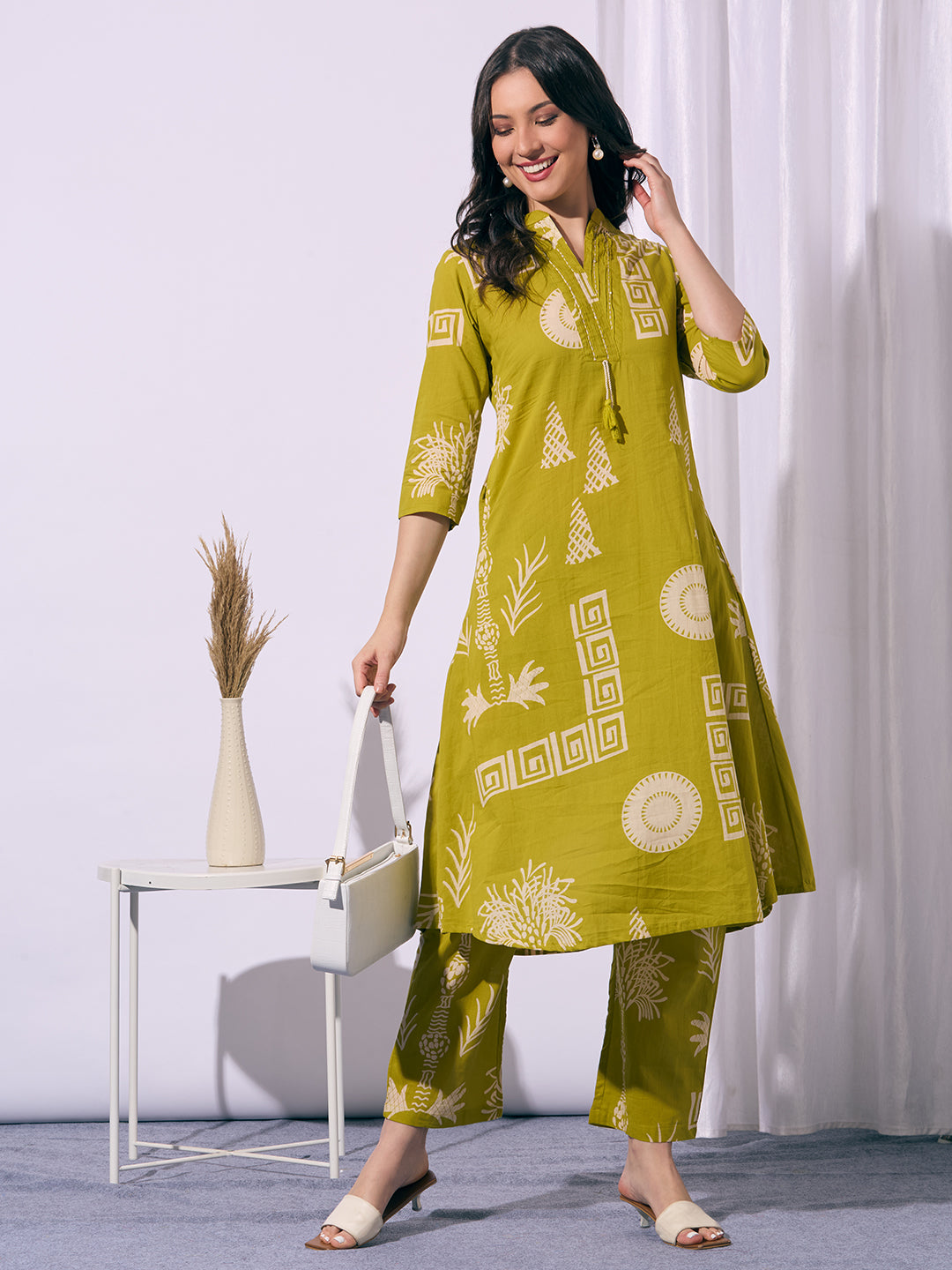 Abstract Printed A-Line Co-ord Set - Green