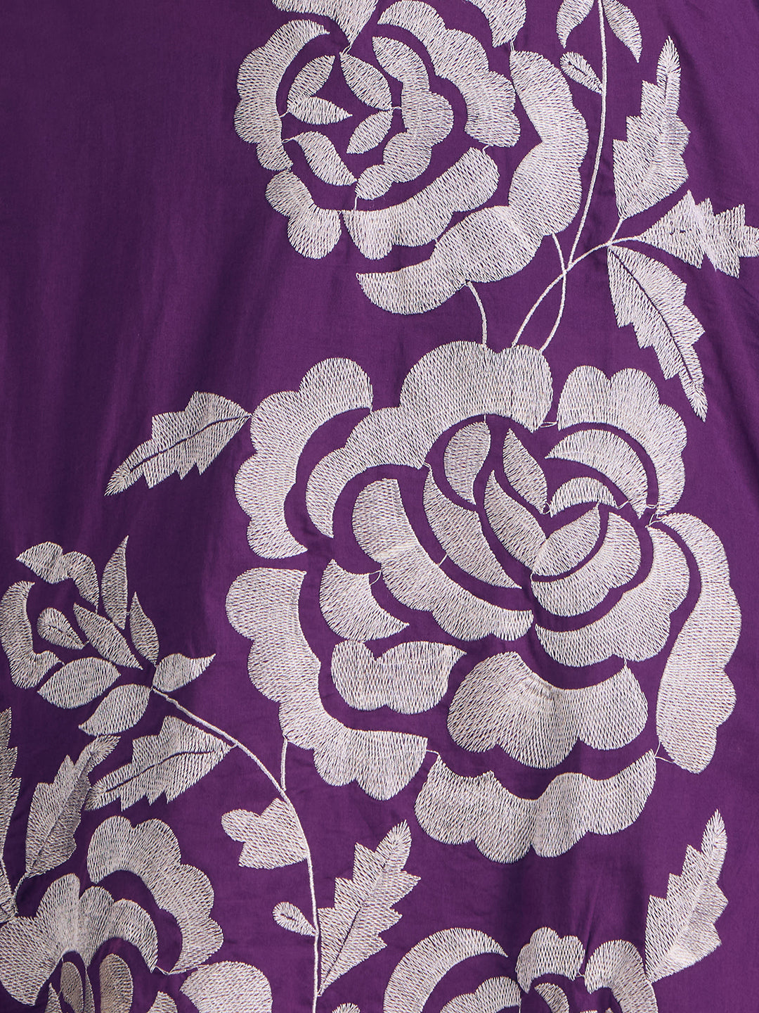 Solid Floral Threadwork Embroidered Straight Fit Co-ord Set - Purple