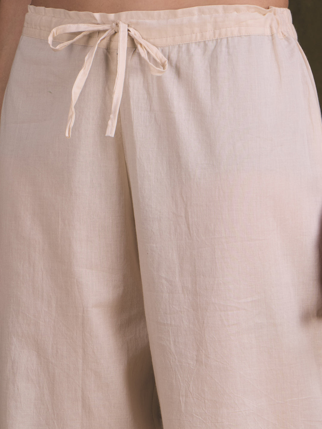 Ethnic Floral Printed A-Line Pleated Kurta with Pant - Off White