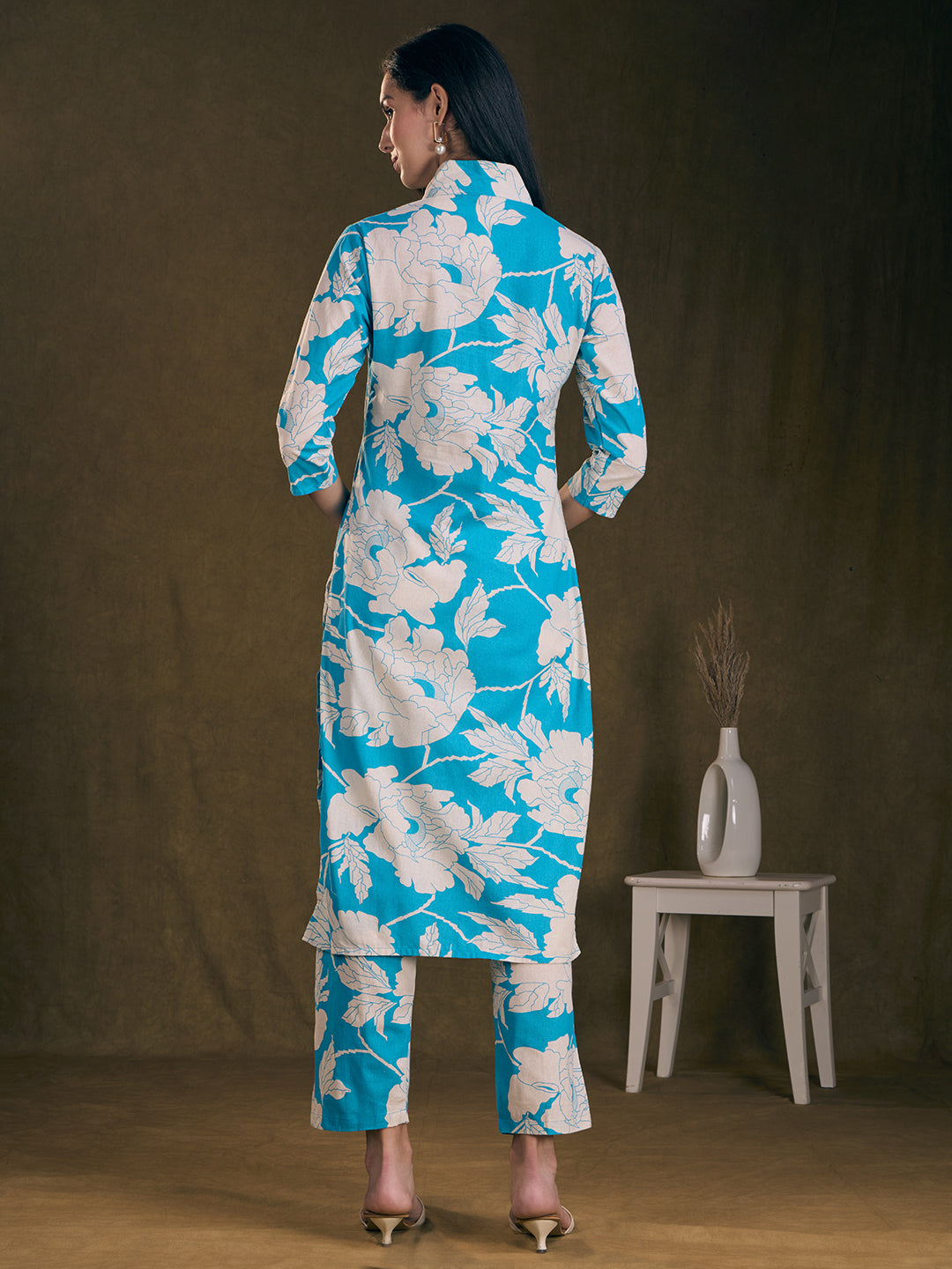 Abstract Floral Printed Straight Fit Co-ord Set - Sky Blue
