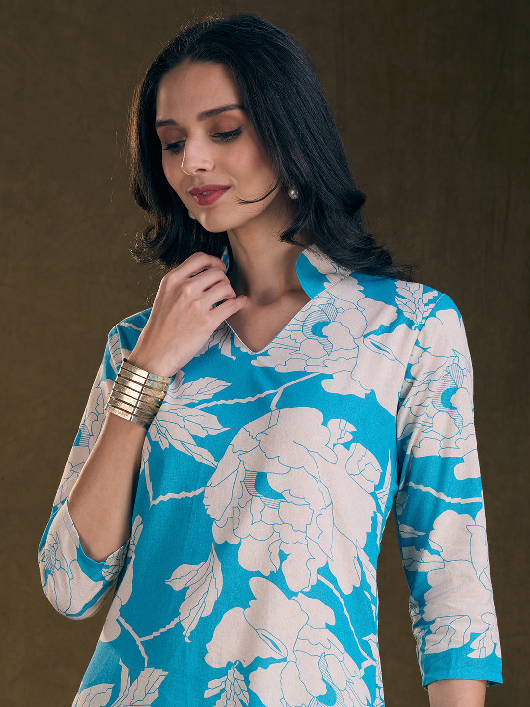 Abstract Floral Printed Straight Fit Co-ord Set - Sky Blue