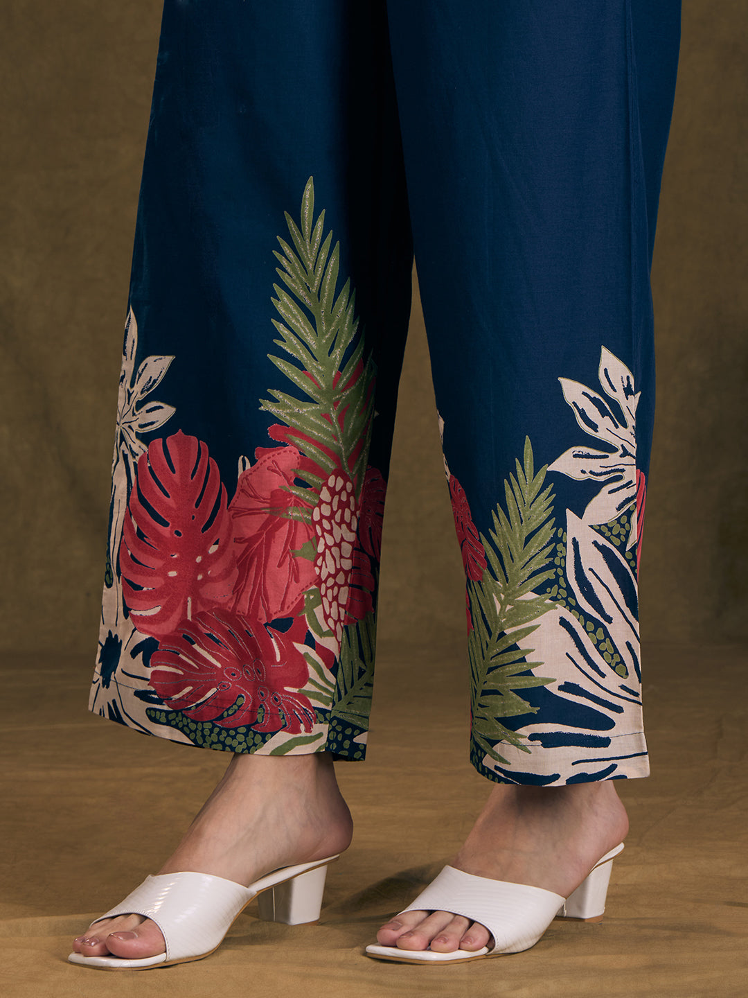 Abstract Floral Printed Straight Fit Co-ord Set - Navy Blue