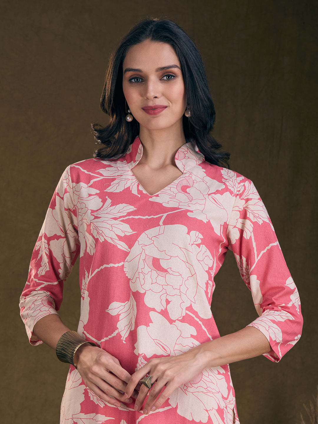 Abstract Floral Printed Straight Fit Co-ord Set - Pink