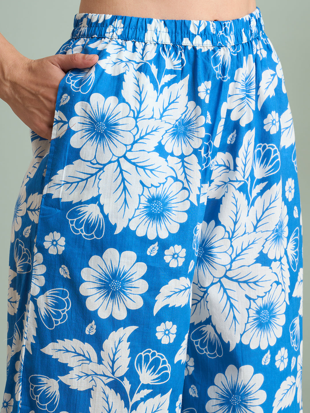 Abstract Floral Printed Straight Fit Co-ord Set - Blue