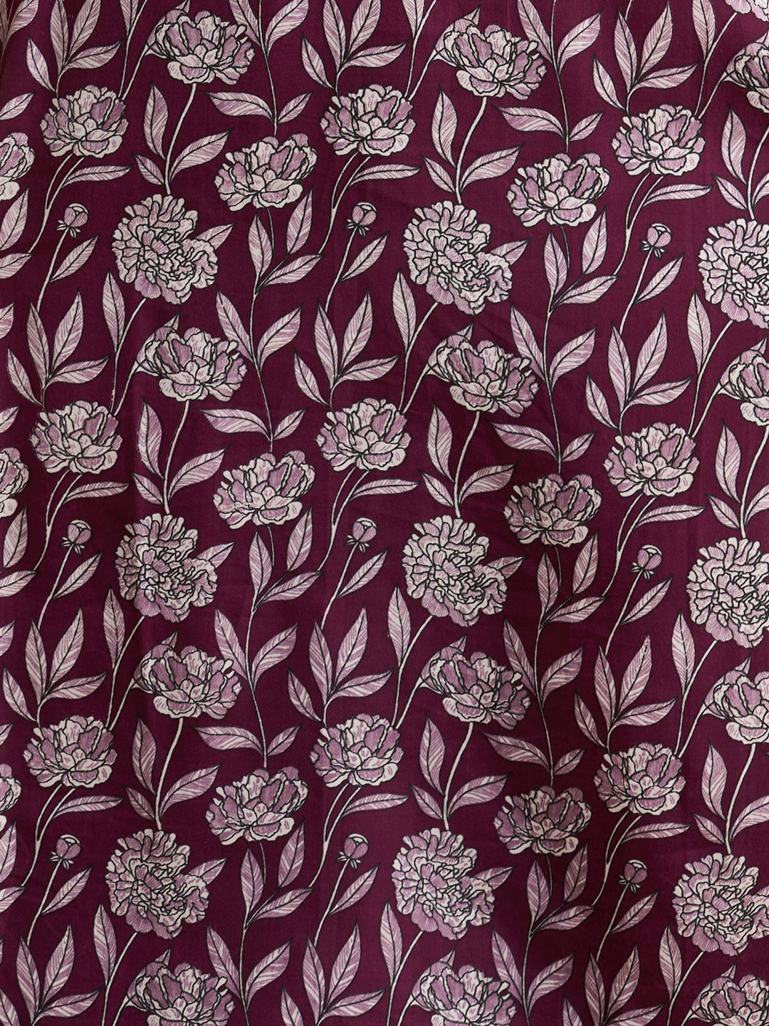 Ethnic Floral Printed Embroidered Straight Fit Kurta with Pant and Dupatta - Burgundy