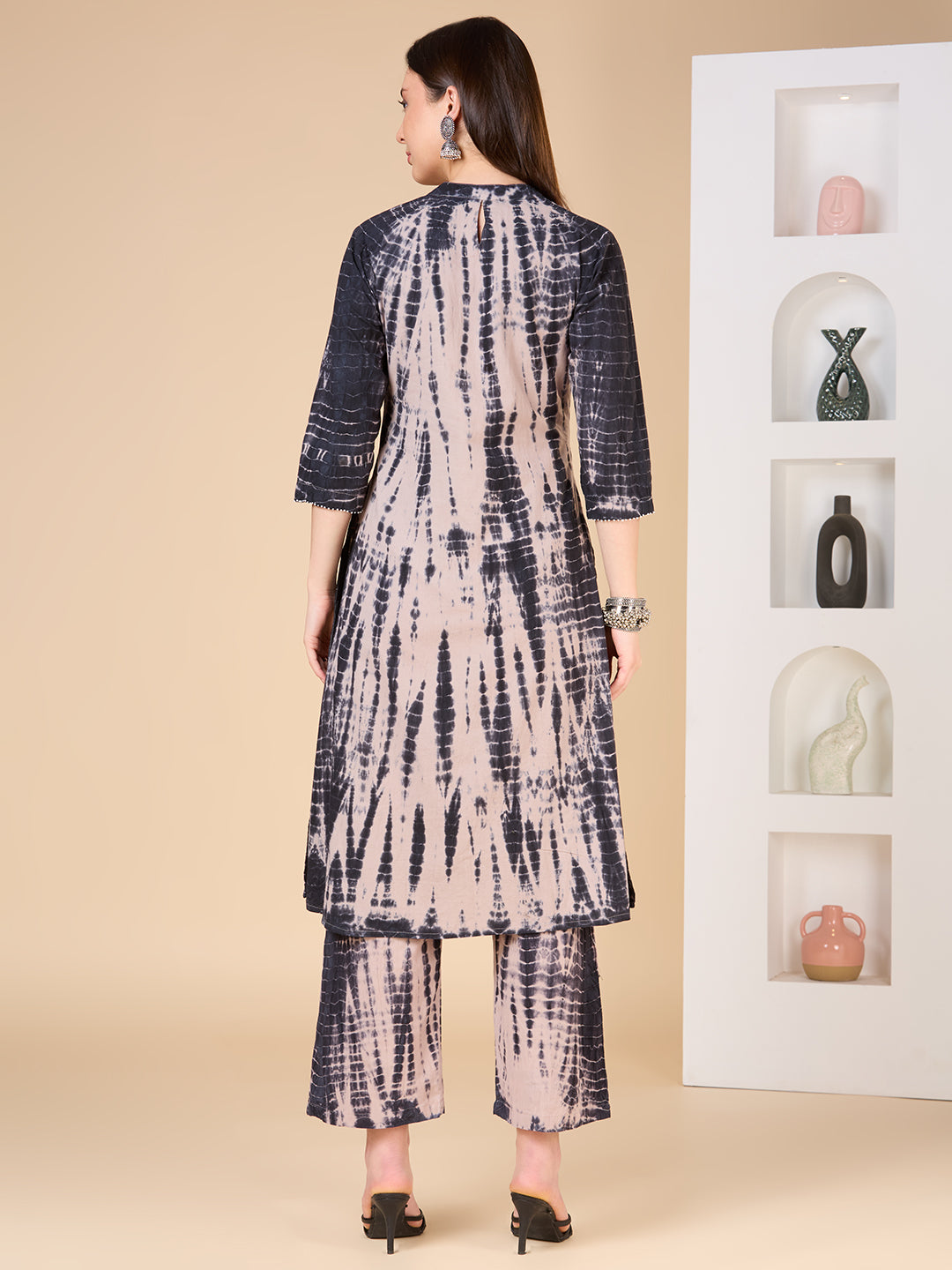 Shibori Printed A-Line Co-ord Set - Dark Grey