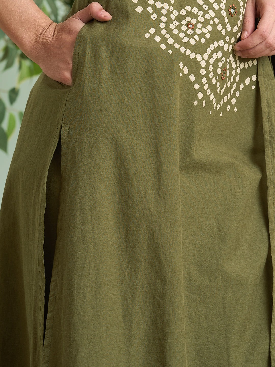 Bandhani Printed Straight Fit Kurta with Palazzo and Dupatta - Green