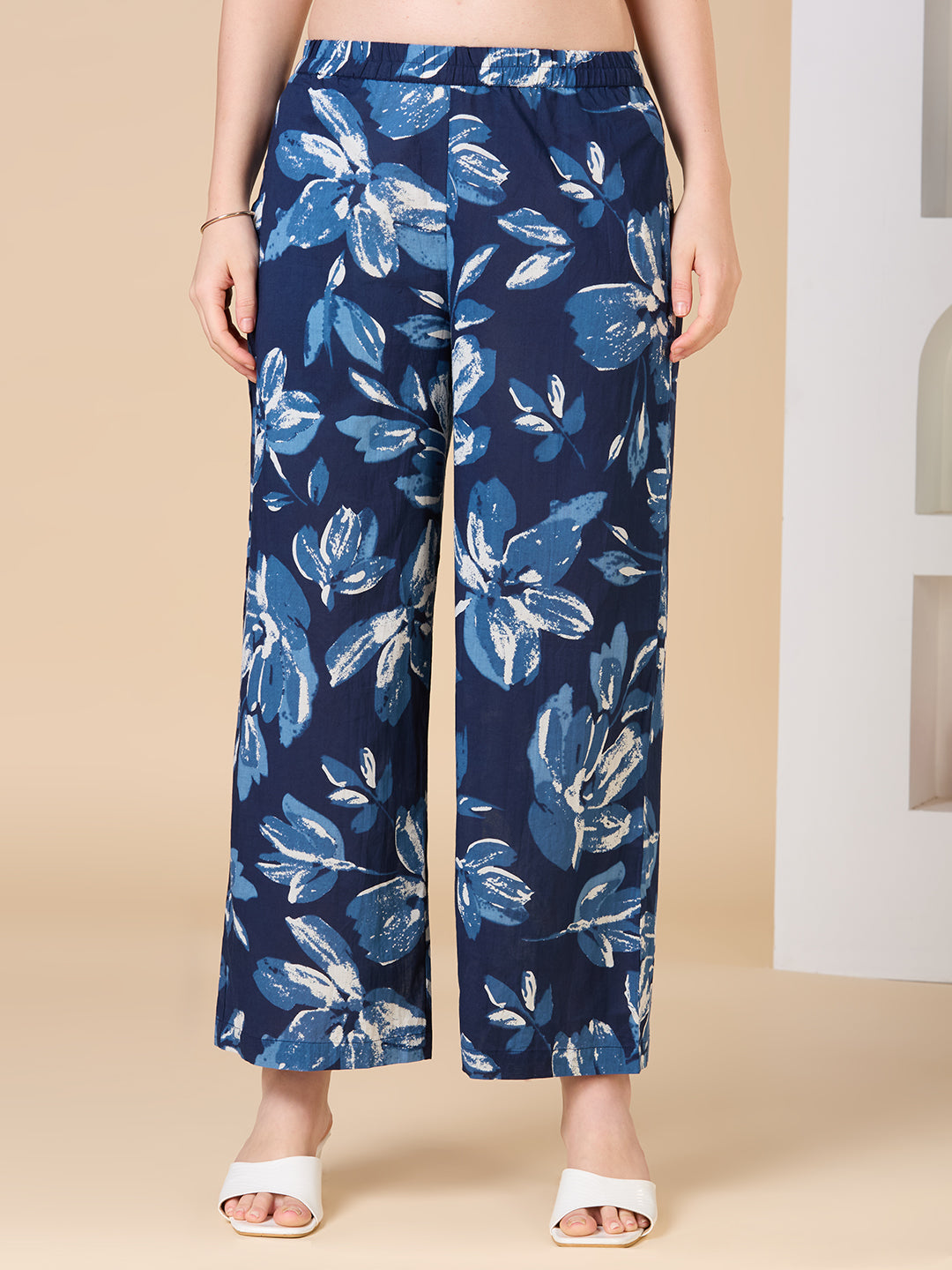 Floral Printed Embroidered A-Line Co-ord Set - Navy Blue