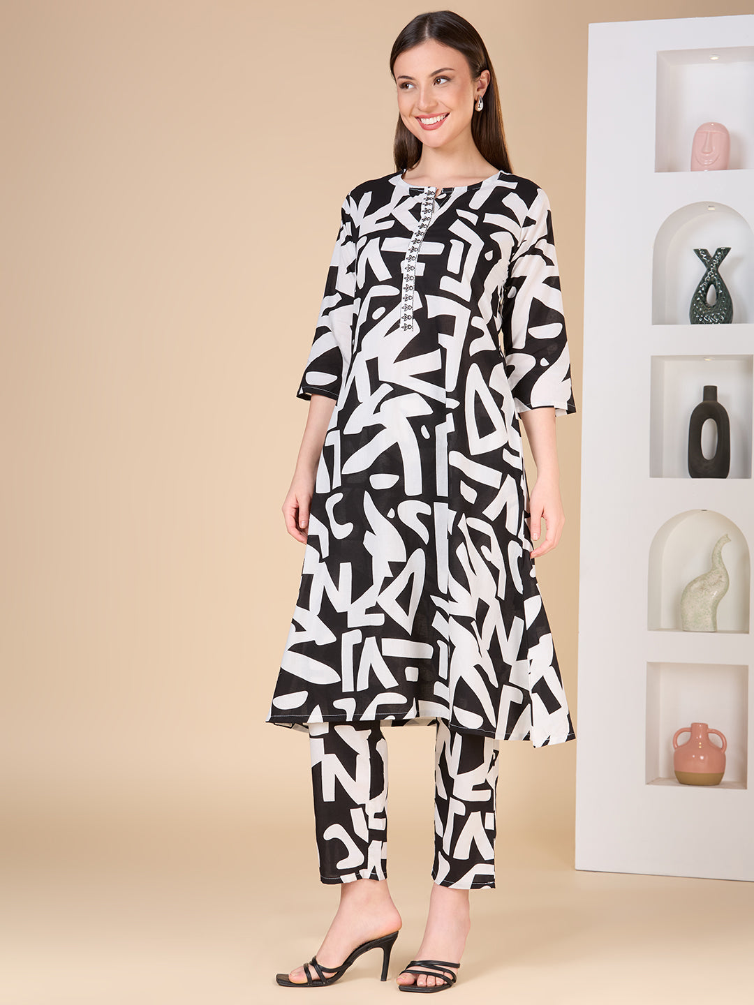 Abstract Printed A-Line Flared Co-ord Set - Multi
