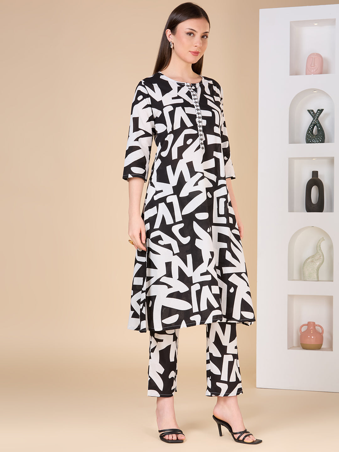 Abstract Printed A-Line Flared Co-ord Set - Multi