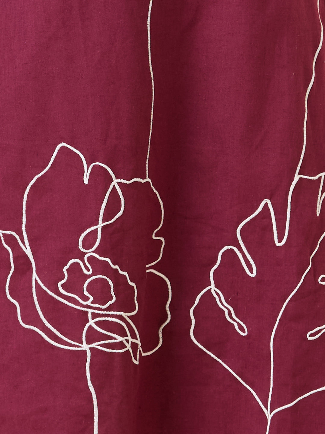 Solid Floral Threadwork Embroidered Straight Fit Co-ord Set - Burgundy