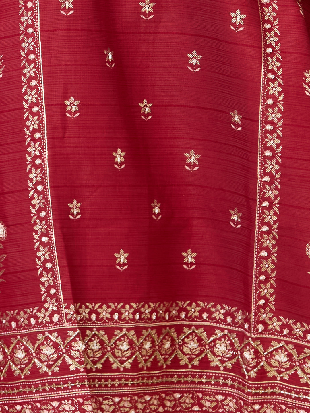 Ethnic Floral Printed Embroidered Straight Fit Kurta with Pant and Dupatta - Maroon