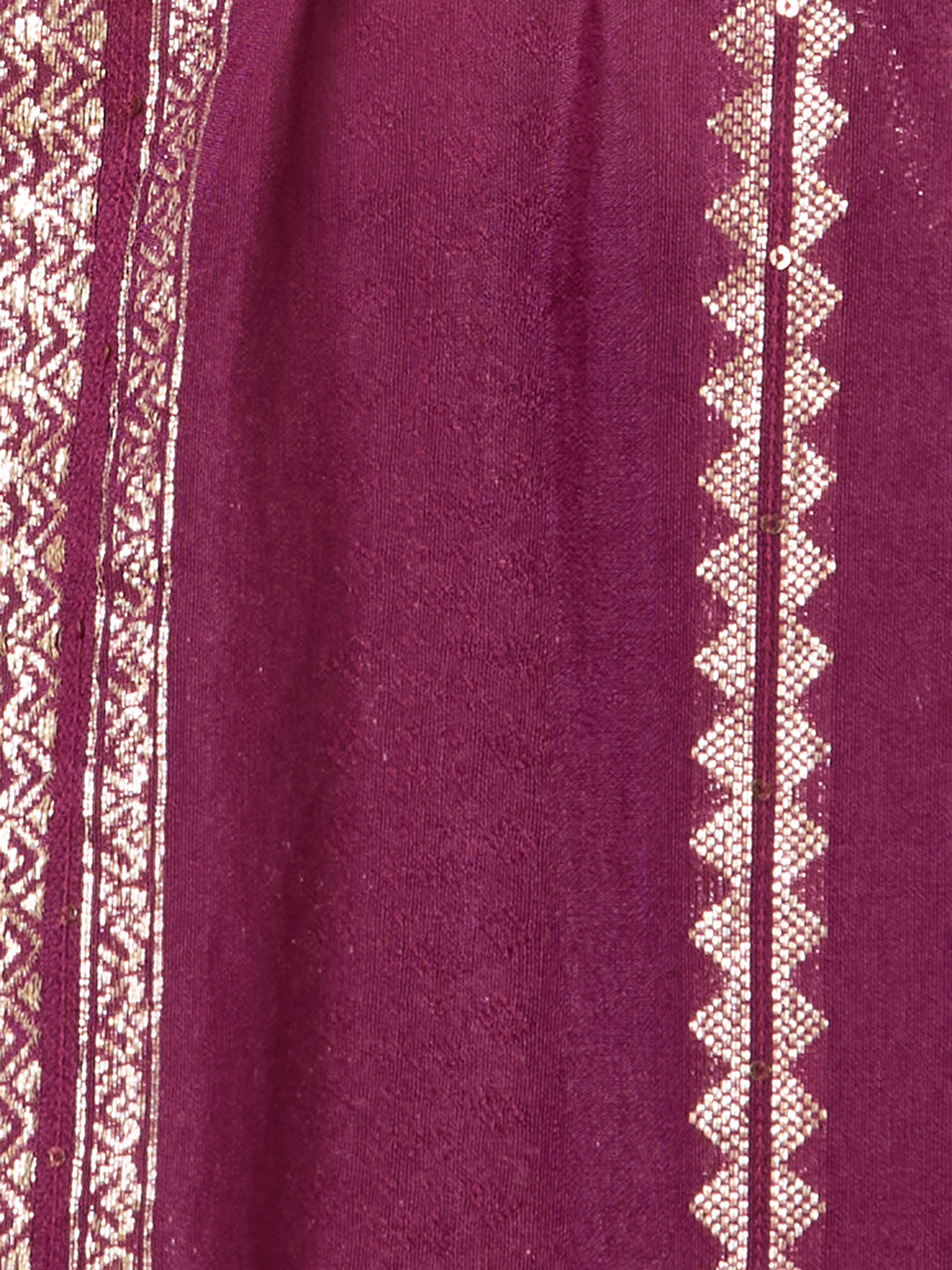 Solid Ethnic Zari Embroidered Straight Fit Kurta with Pant & Dupatta - Burgundy