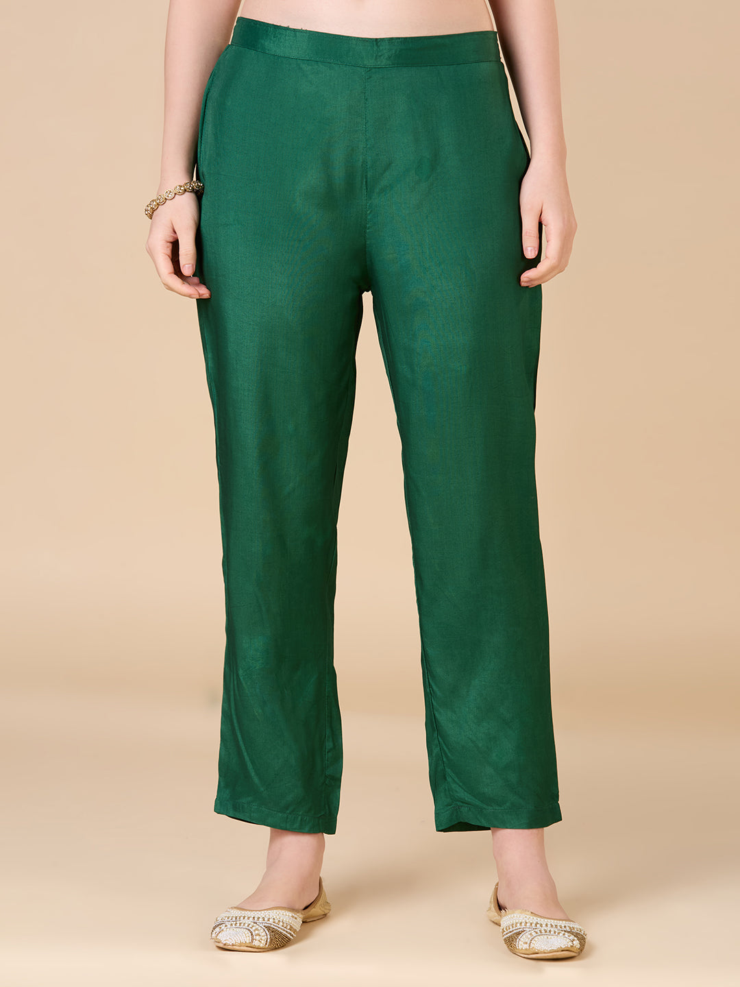 Floral Woven & Hand Embroidered Straight Kurta with Pant & Dupatta - Green