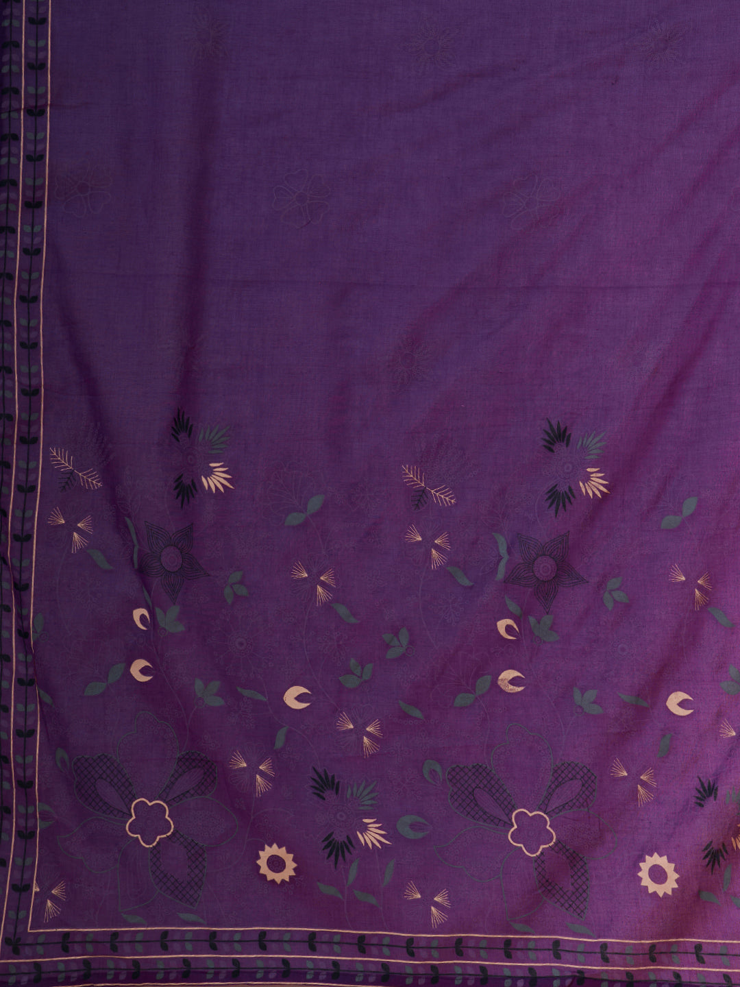 Floral Printed Anarkali Flared Kurta with Pant and Dupatta - Purple