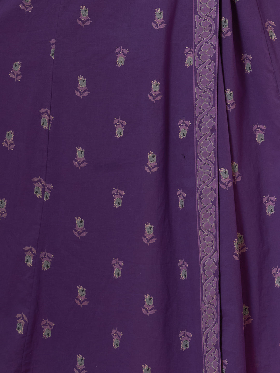Floral Printed Anarkali Flared Kurta with Pant and Dupatta - Purple