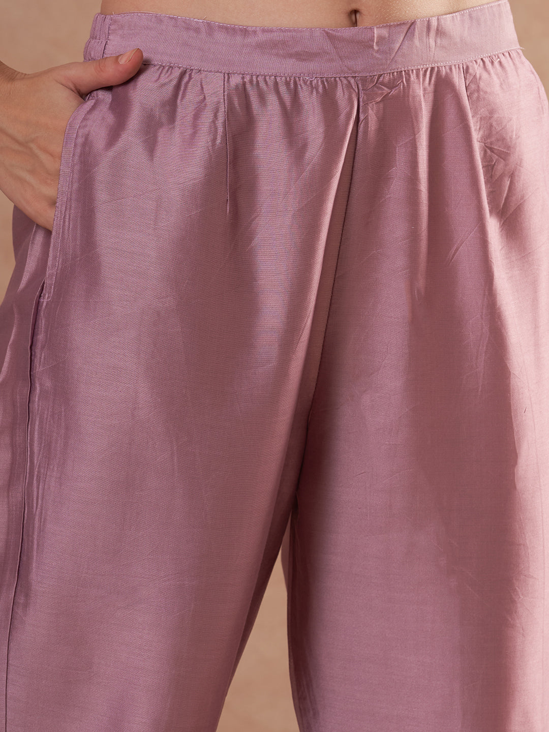 Abstract Floral Printed Embroidered Straight Fit Kurta with Pant and Dupatta - Mauve