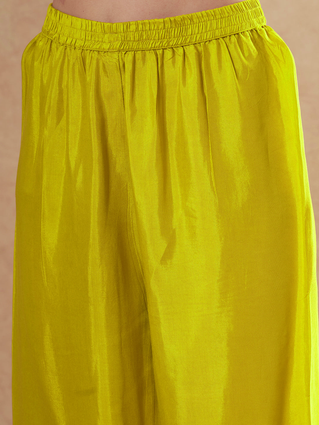 Abstract Floral Printed & Embroidered A-Line Kurta with Pant & Dupatta - Yellow