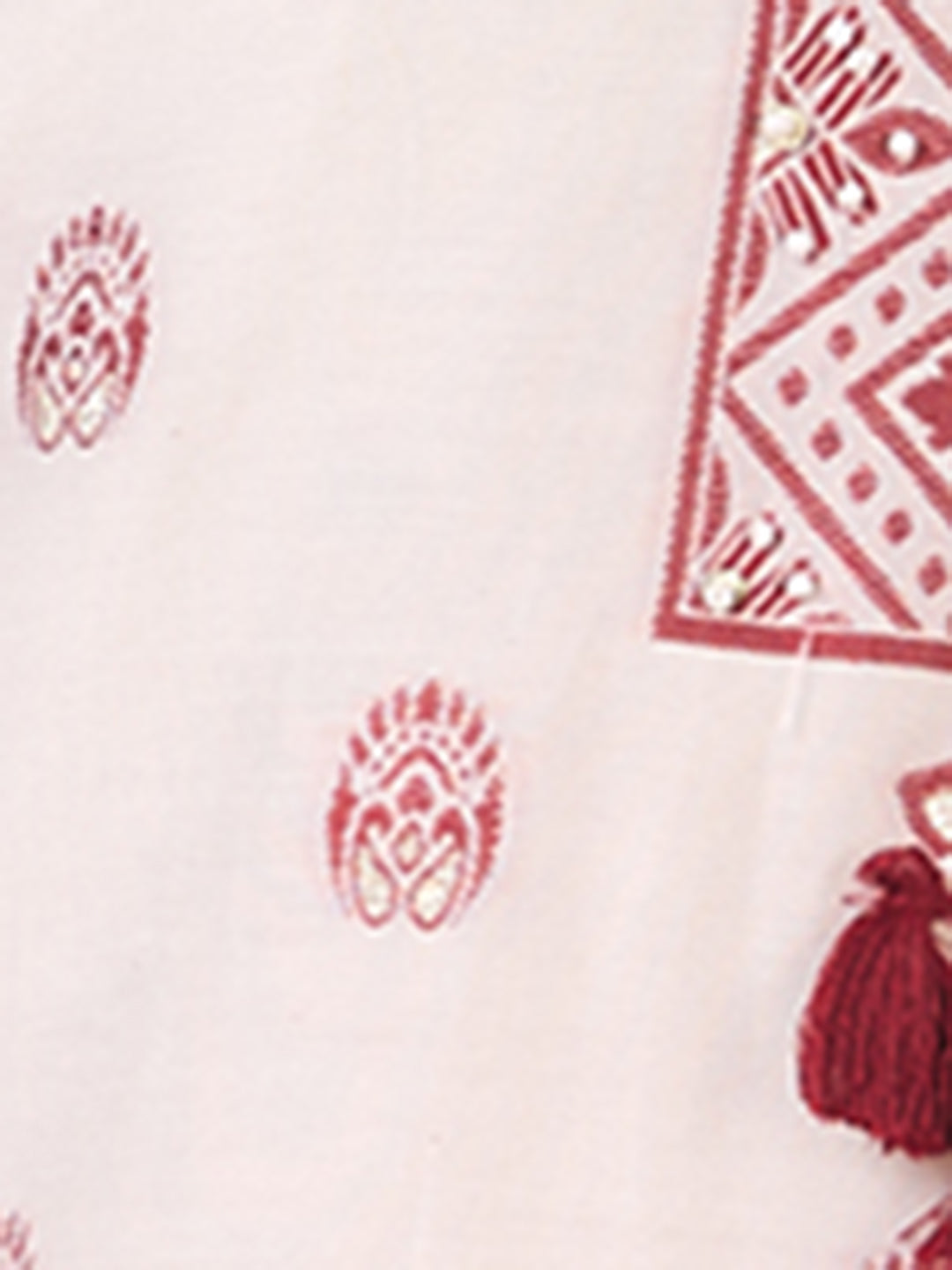 Ethnic Floral Woven Straight Fit Kurta with Salwar and Dupatta - Off White