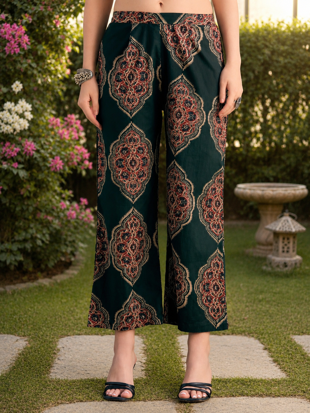 Ethnic Floral Printed A-Line Co-ord Set - Green