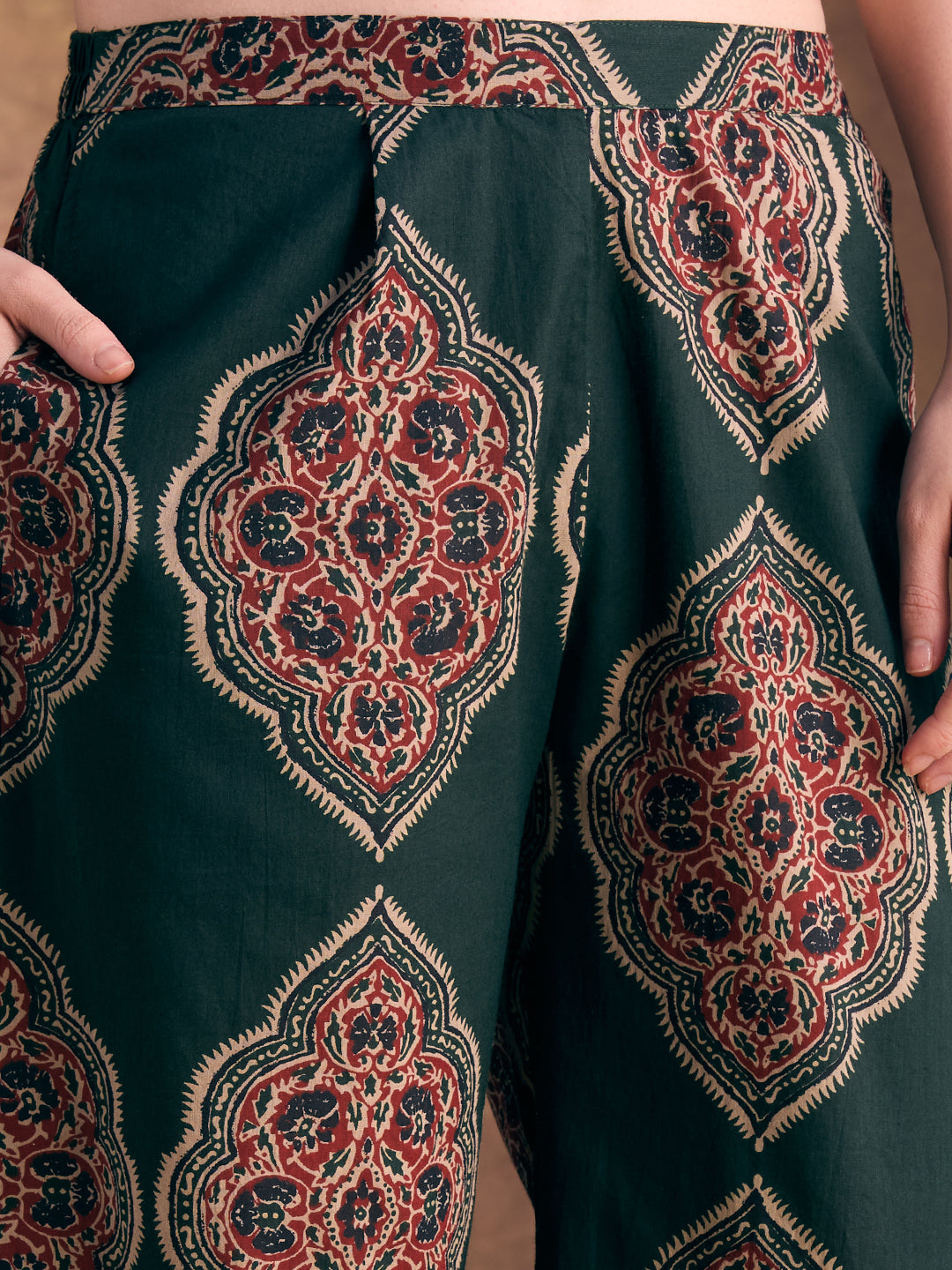 Ethnic Floral Printed A-Line Co-ord Set - Green