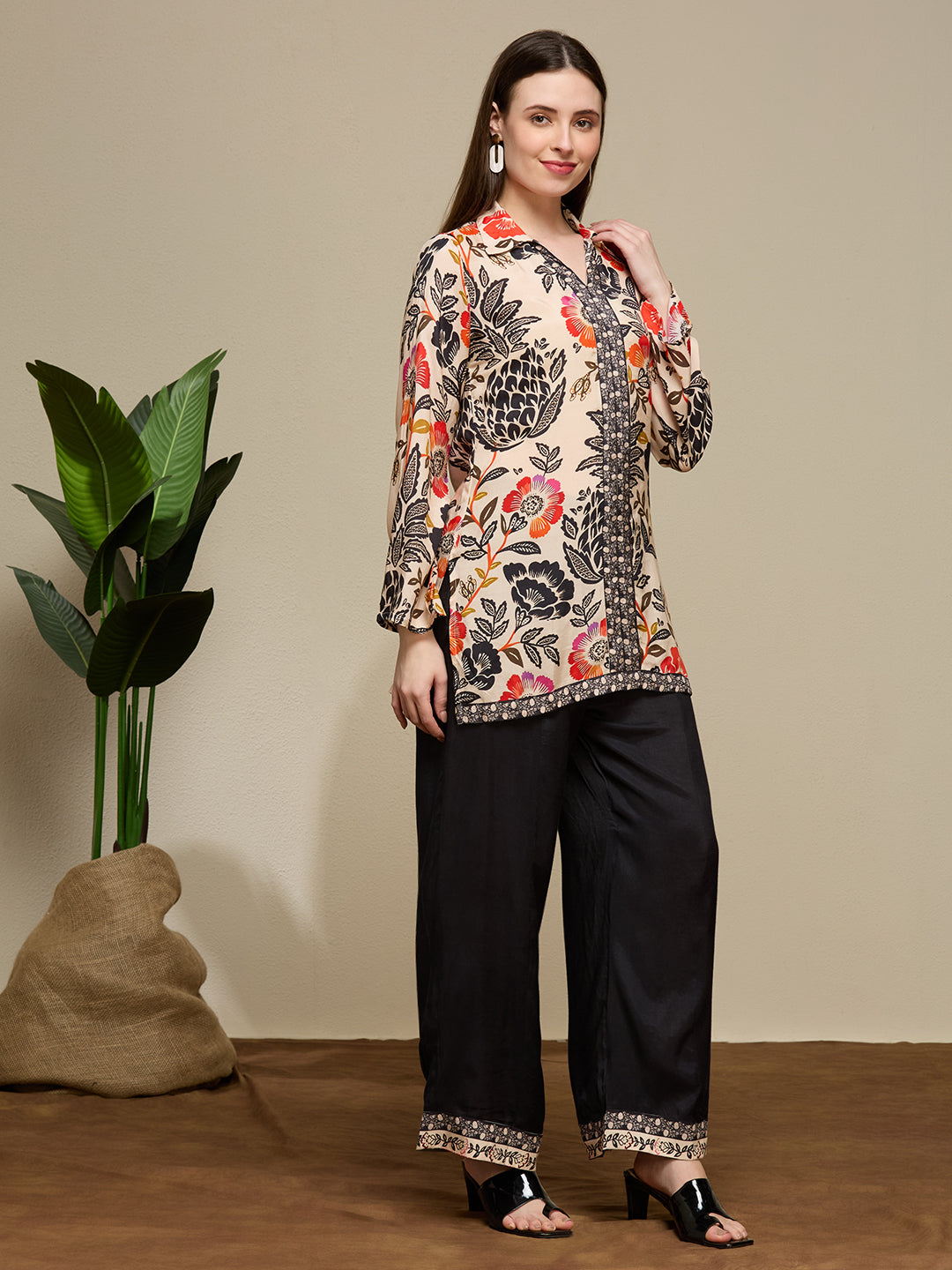 Ethnic Floral Printed Straight Fit Co-ord Set - Multi