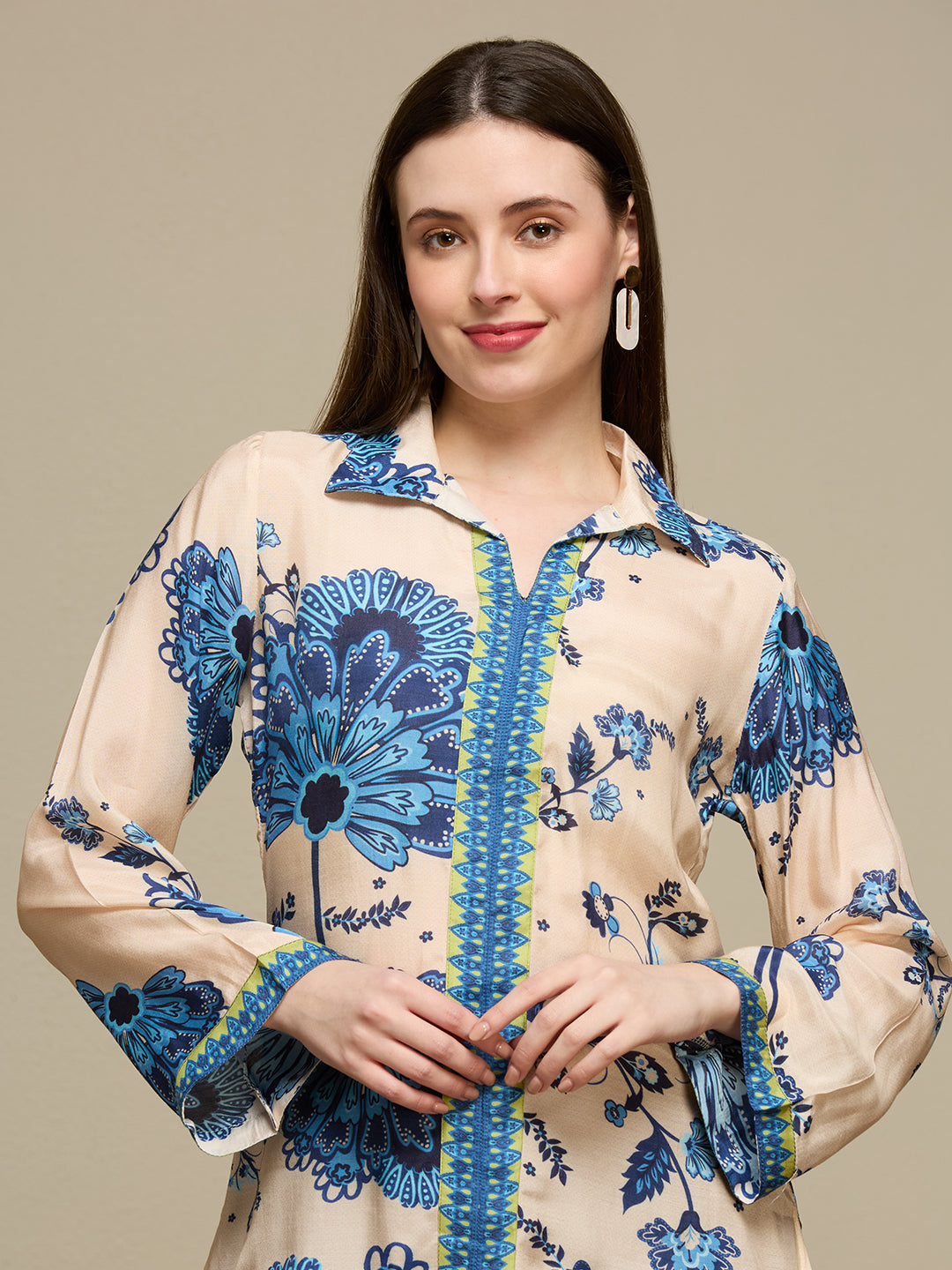 Floral Printed Straight Fit Co-ord Set - Cream