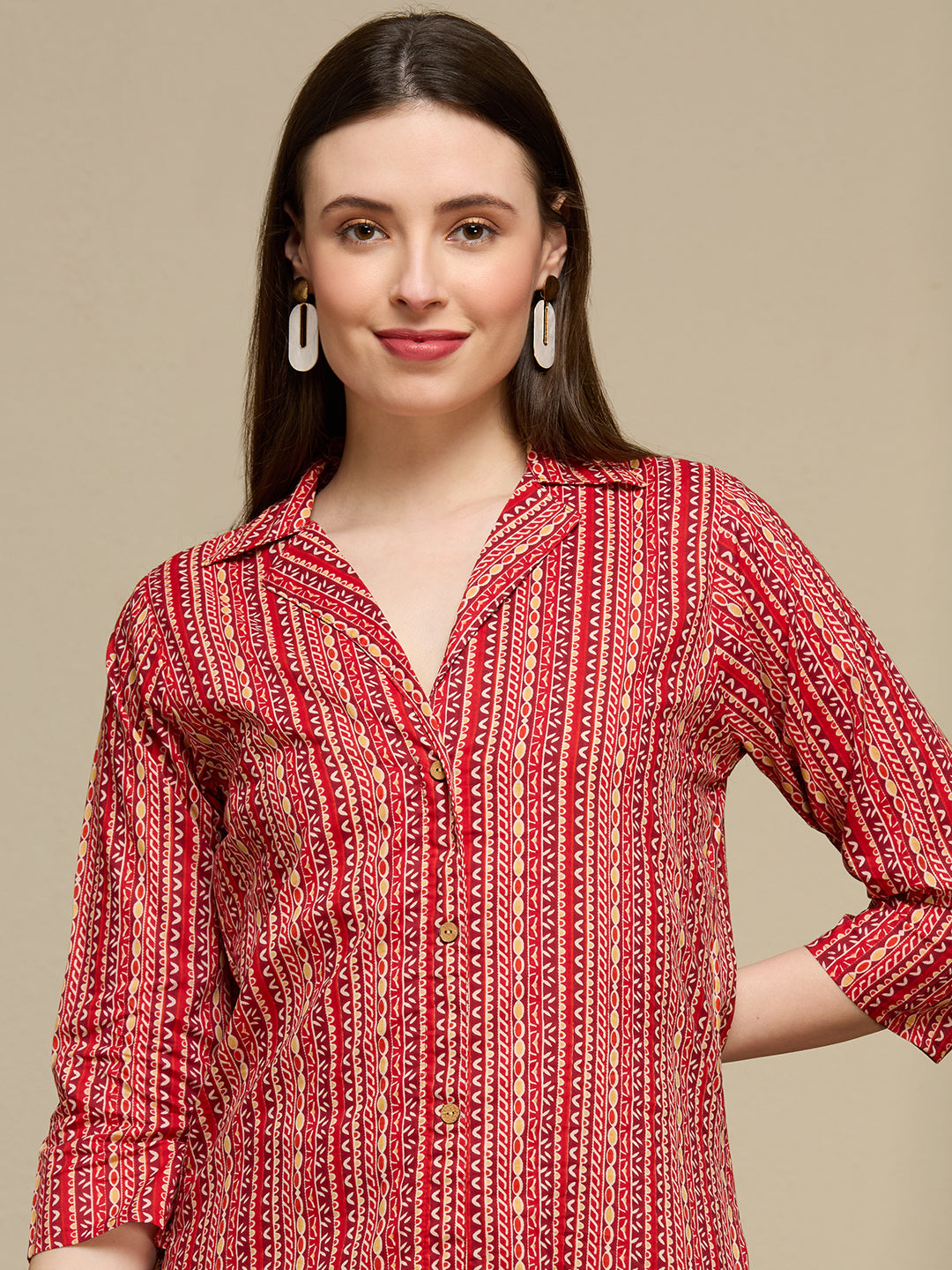 Ethnic Floral Printed Cotton A-Line Co-ord Set - Maroon