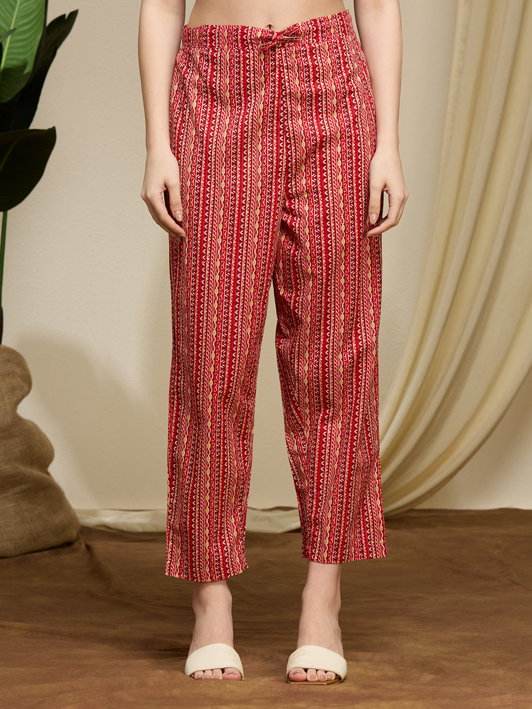 Ethnic Floral Printed Cotton A-Line Co-ord Set - Maroon