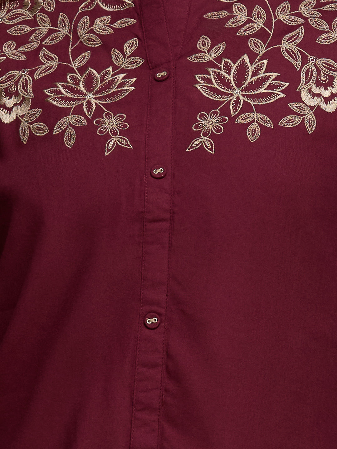 Solid Floral Threadwork Embroidered Short Kurti - Maroon
