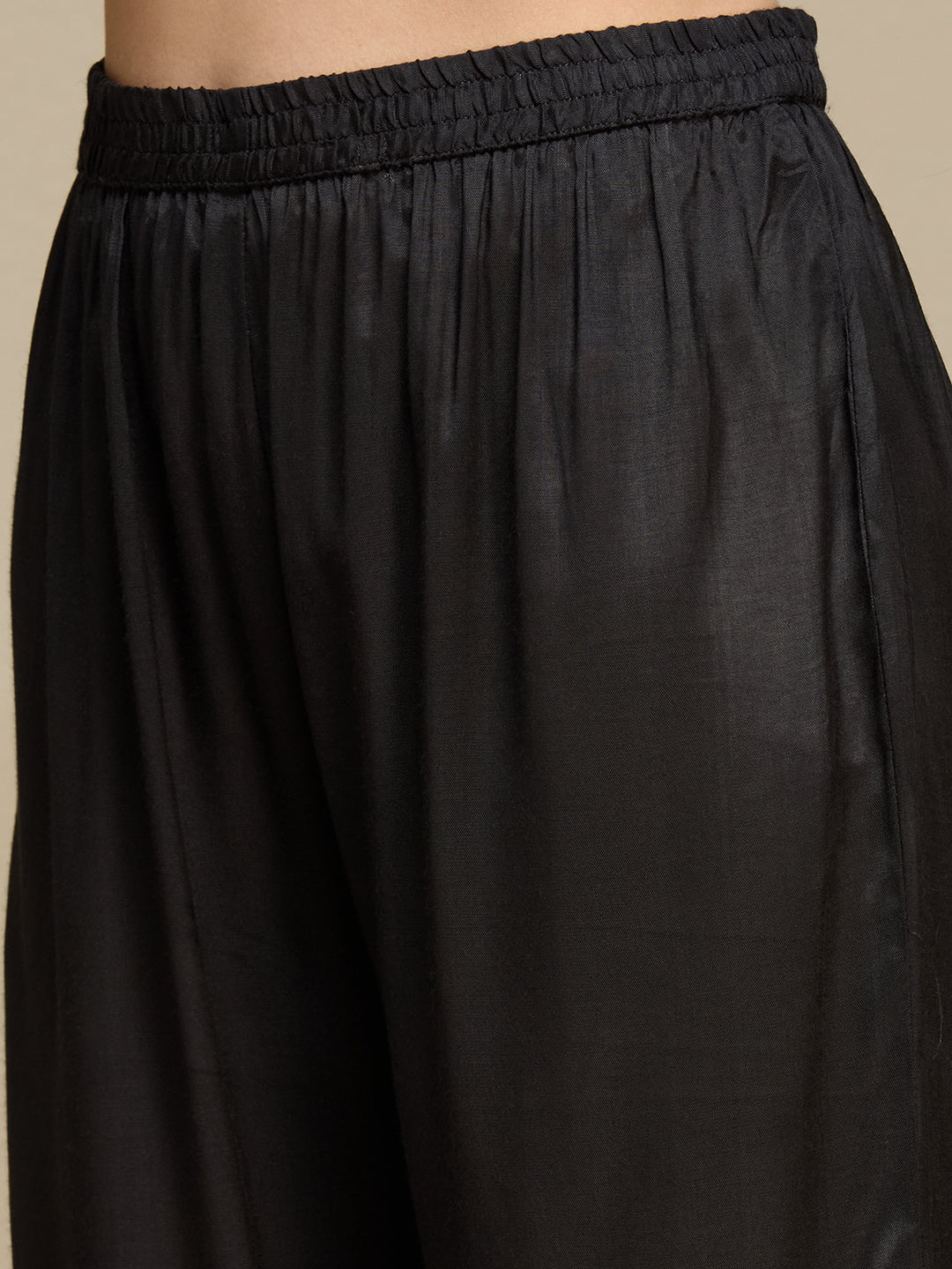 Abstract Floral Printed Embroidered Kurta with Pant & Dupatta - Black