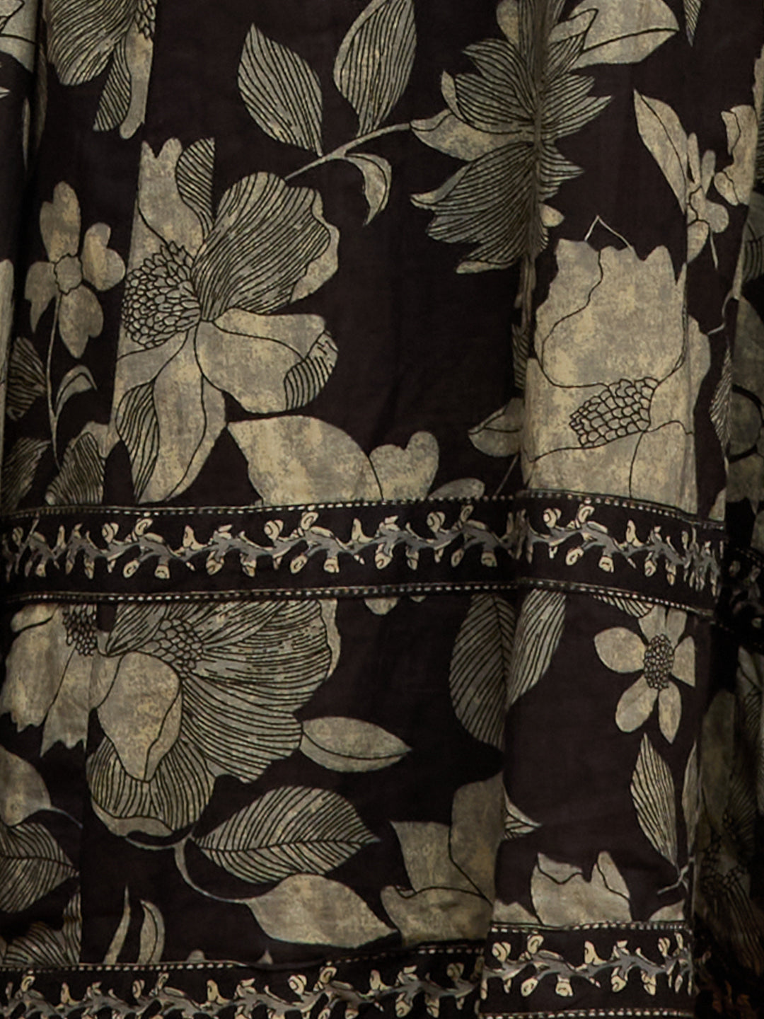 Floral Printed Anarkali Flared Kurta with Pant and Dupatta - Black