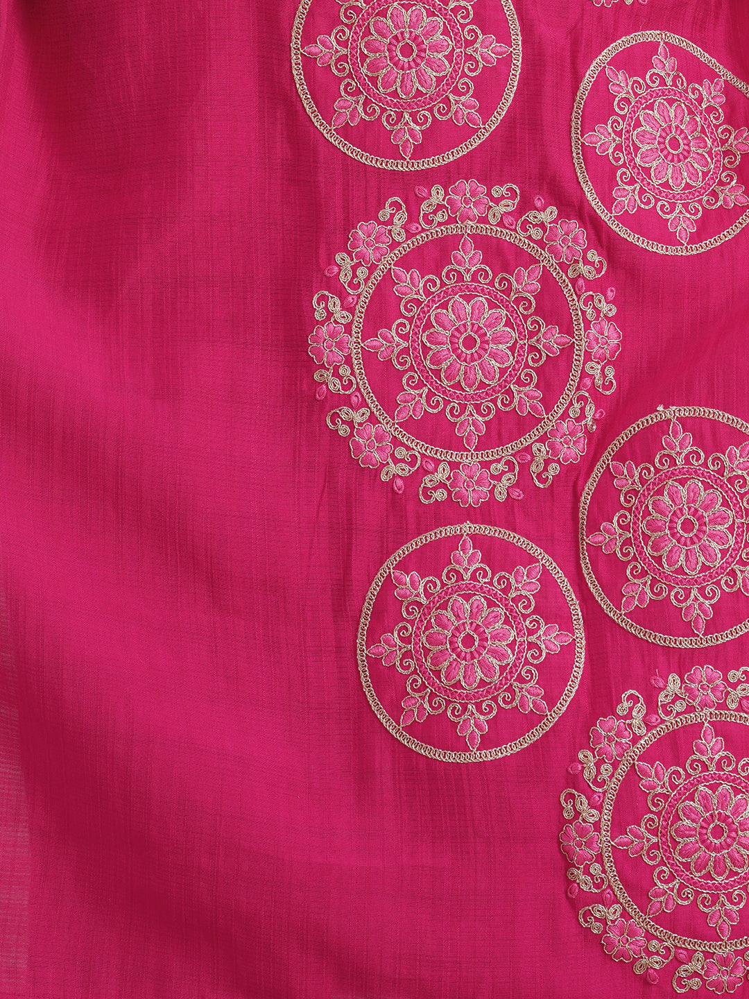 Solid Ethnic Floral Embroidered A-Line Co-ord Set - Magenta