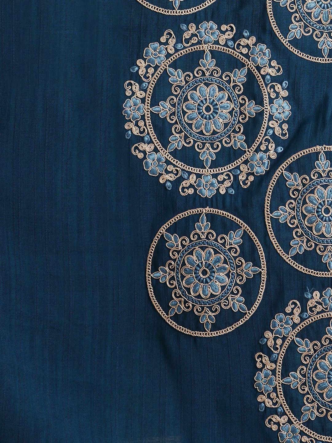 Solid Ethnic Floral Embroidered A-Line Co-ord Set - Teal