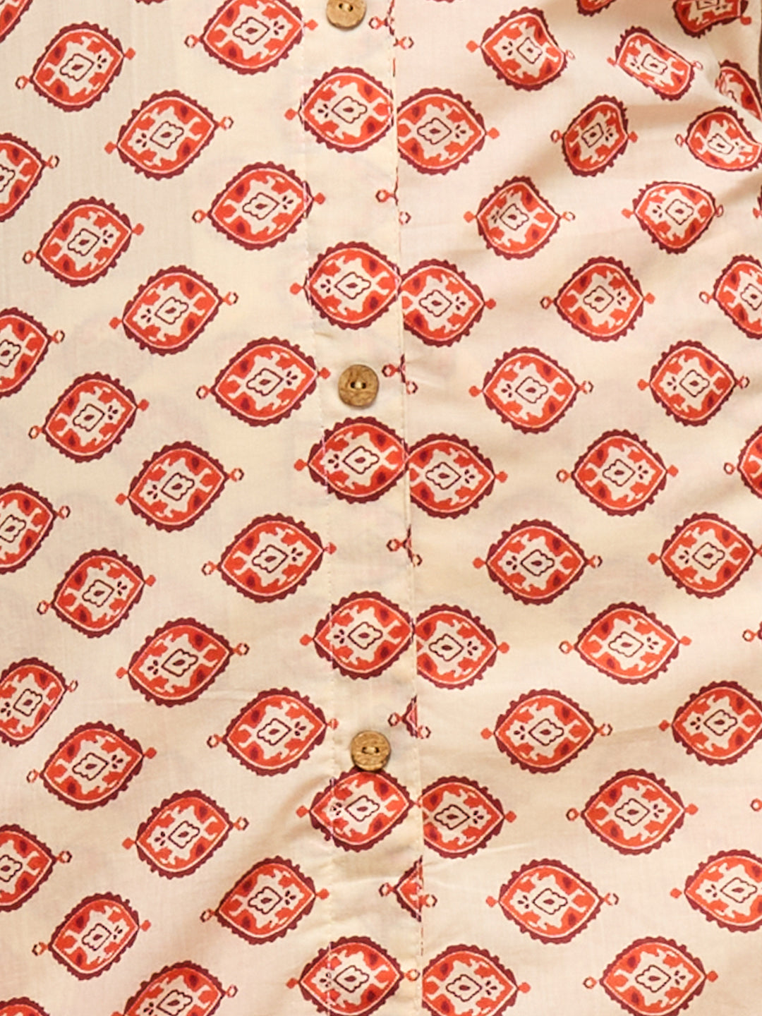 Ethnic Floral Printed Cotton A-Line Co-ord Set - Cream