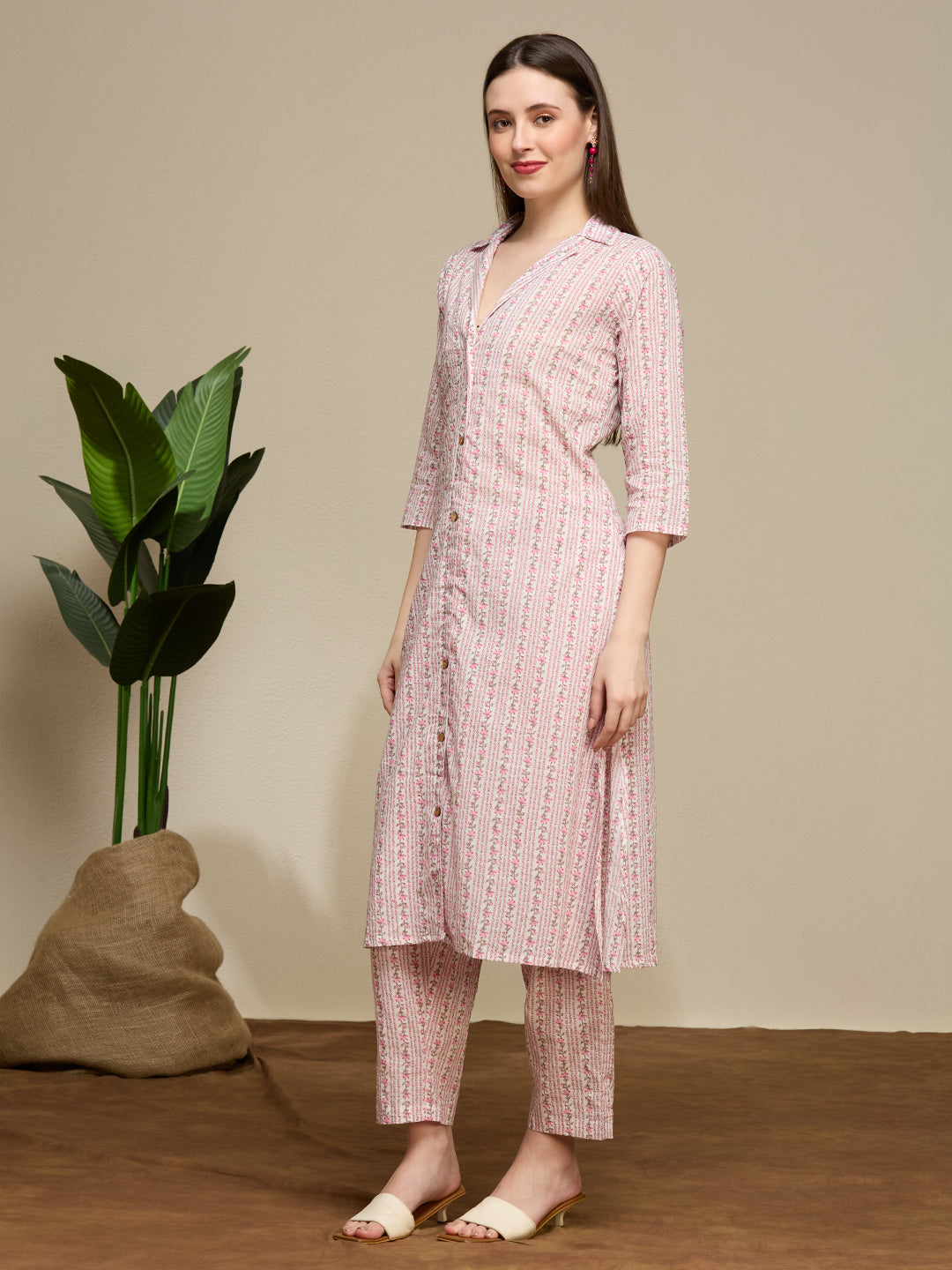 Ethnic Floral Printed Cotton A-Line Co-ord Set - Multi