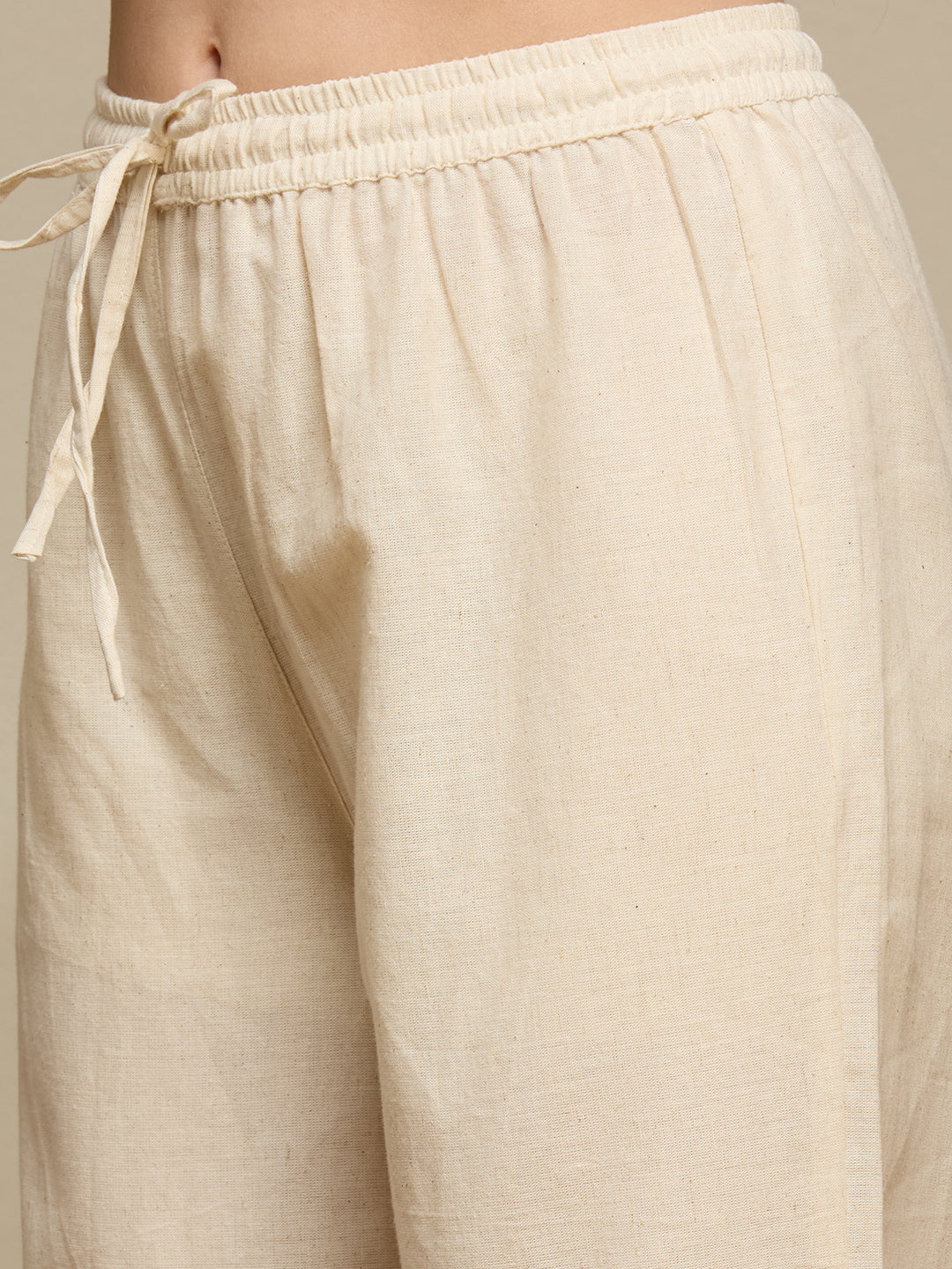 Floral Buta Printed Straight Cotton Flax Co-ord Set - Off White