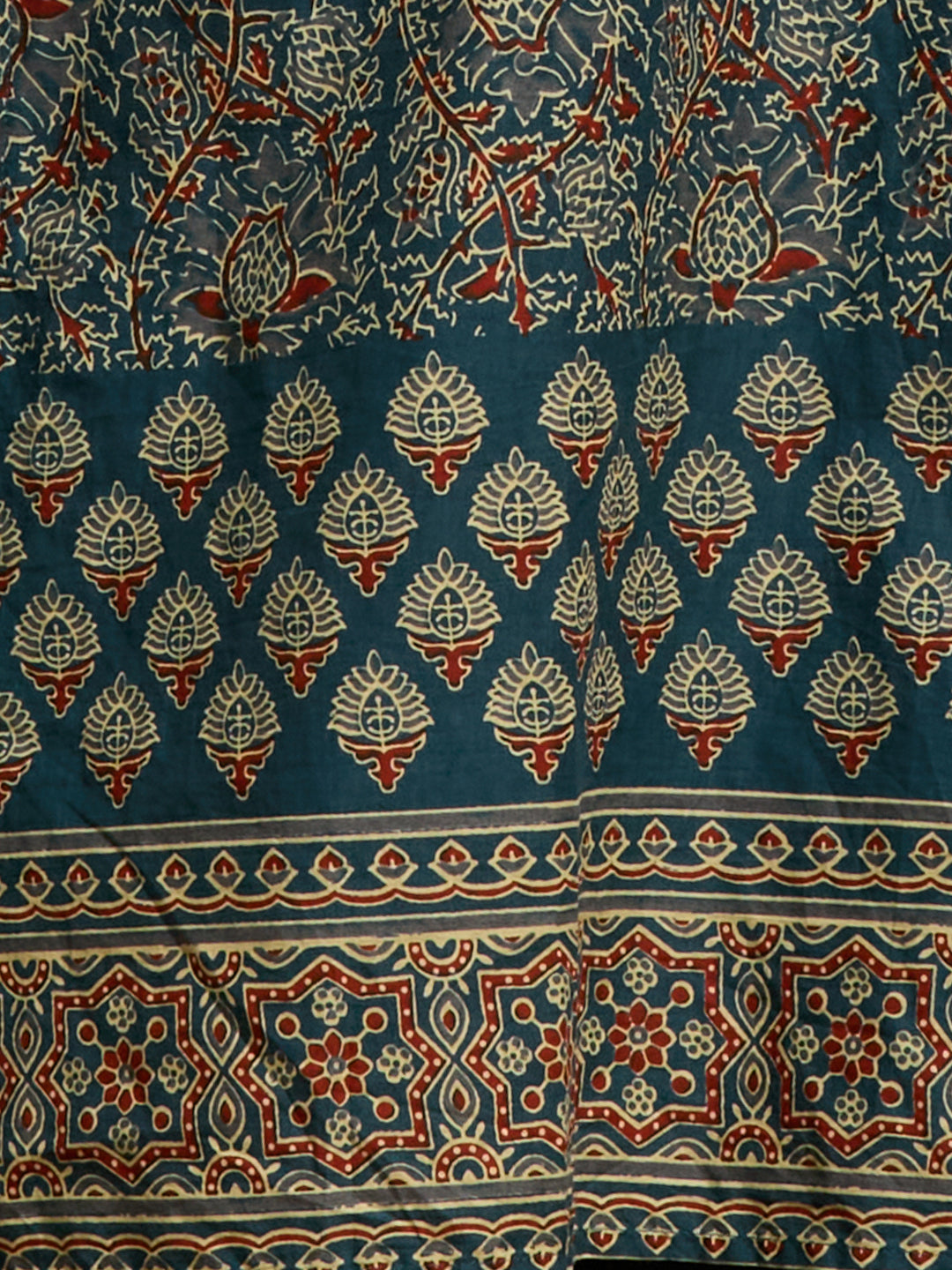 Ajrakh Printed Straight Fit Kurta with Pant and Dupatta - Teal