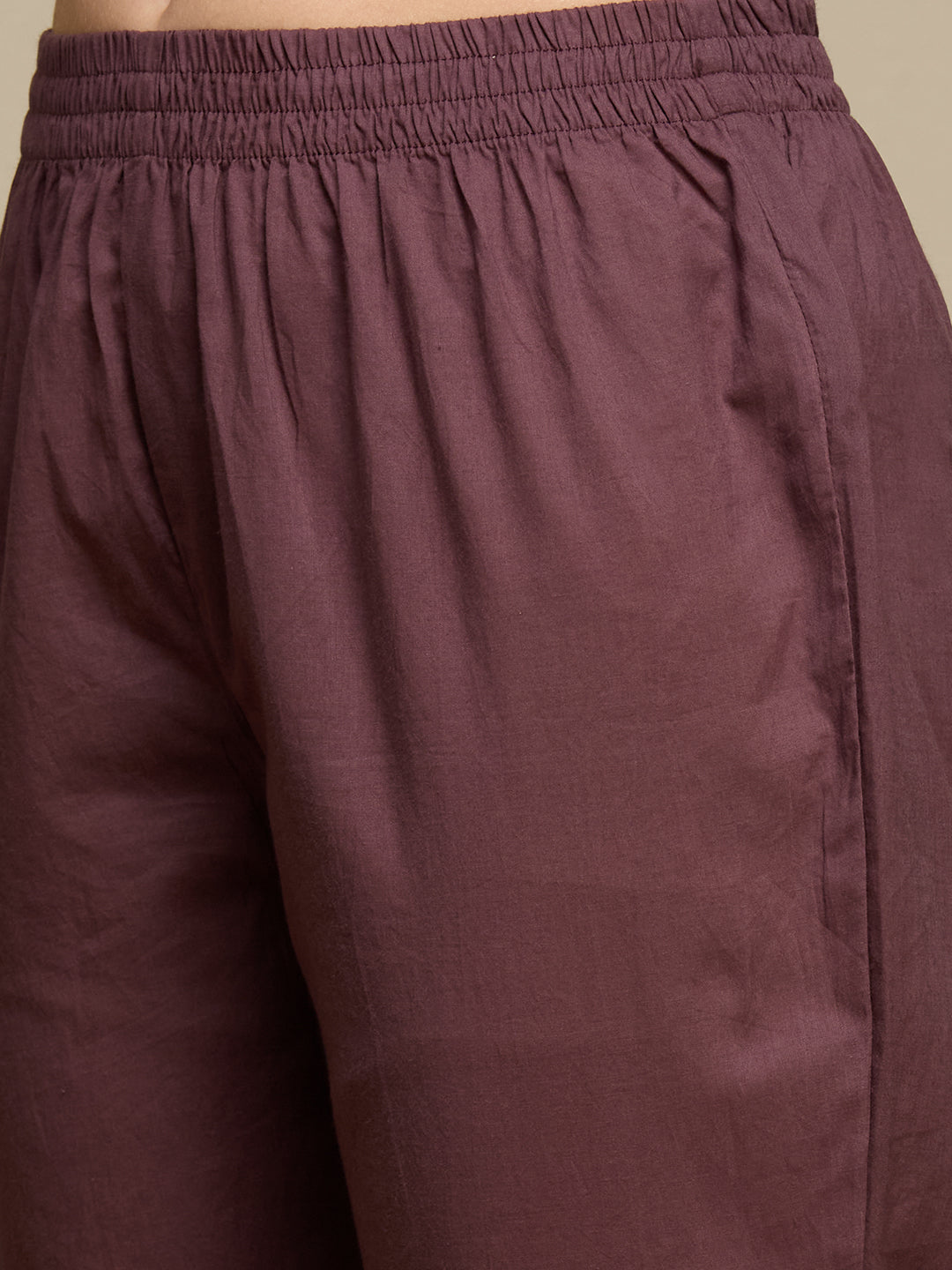 Solid Embroidered A-Line Kurta with Pant & Dupatta - Mauve