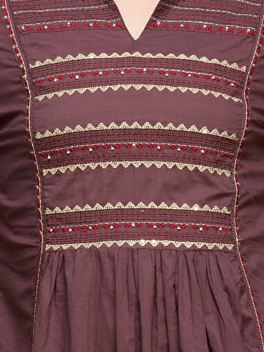 Solid Embroidered A-Line Kurta with Pant & Dupatta - Mauve