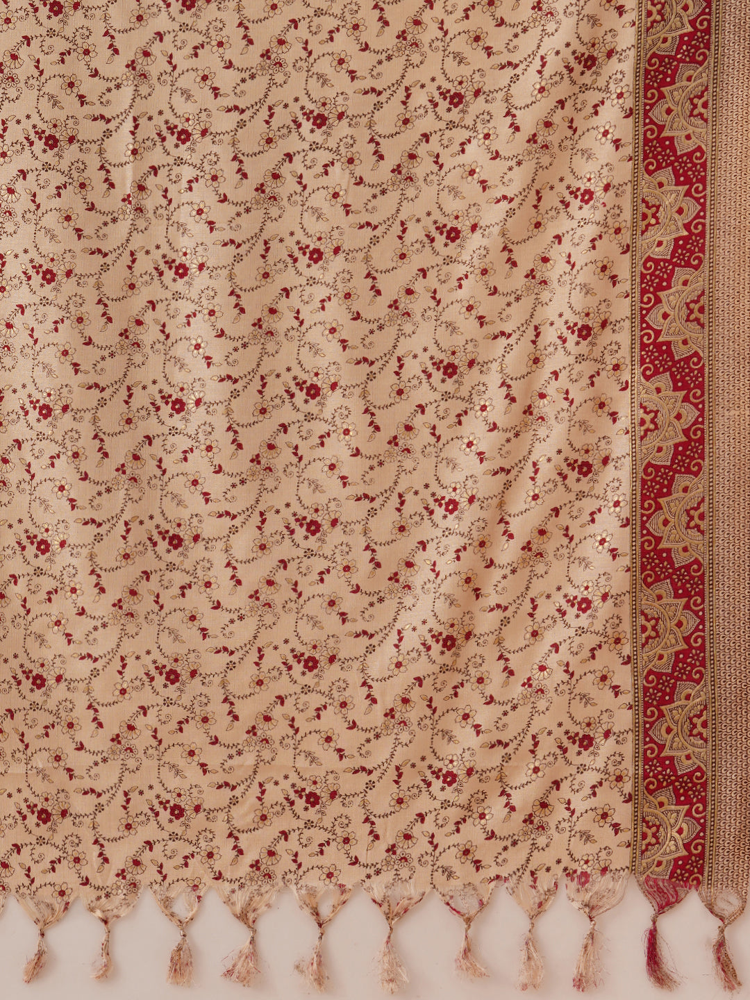 Solid Floral Embroidered Straight Fit Kurta with Palazzo and Dupatta - Maroon